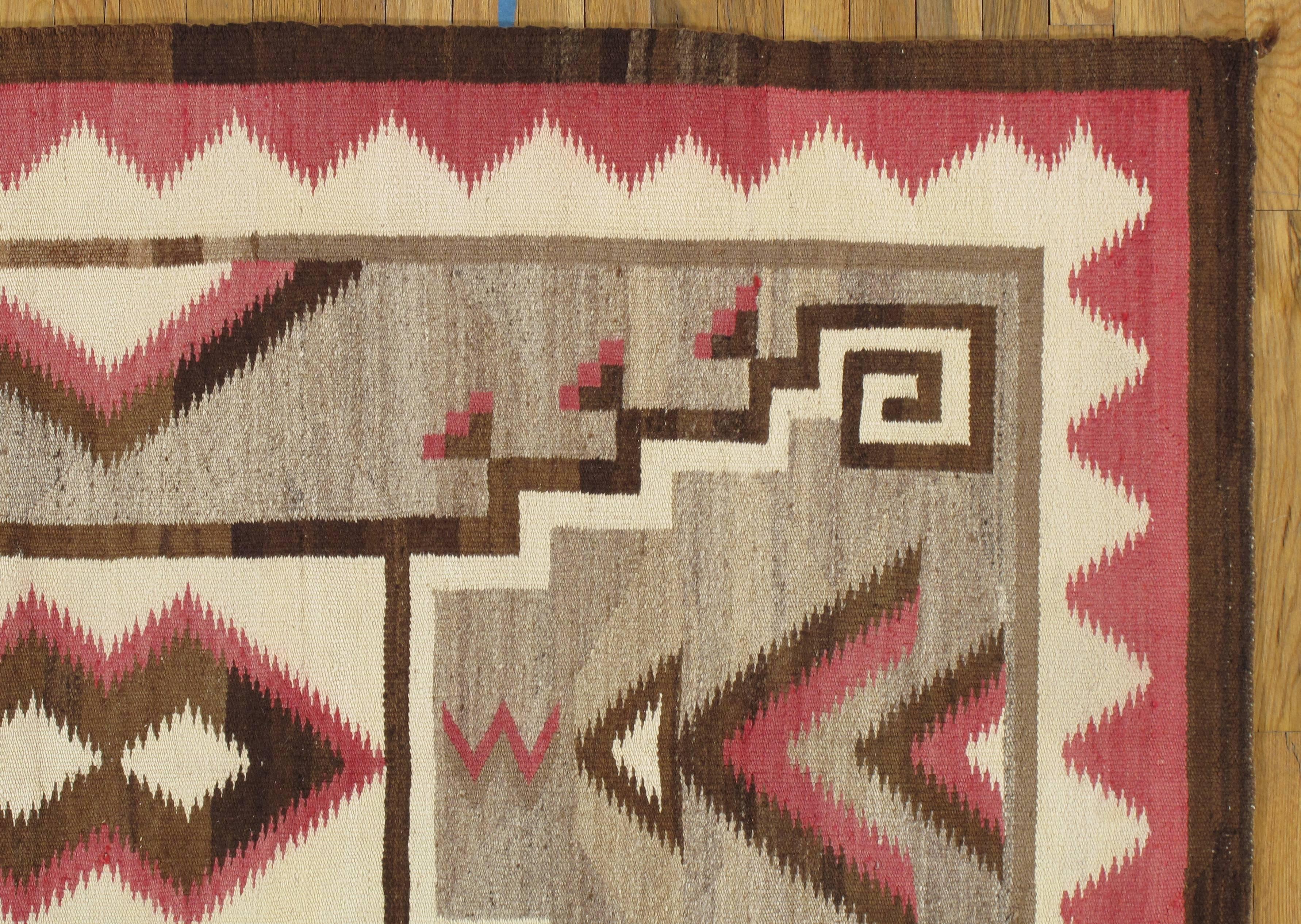 American Antique Navajo Carpet, Oriental Rug, Handmade Wool Rug, Gray Color For Sale