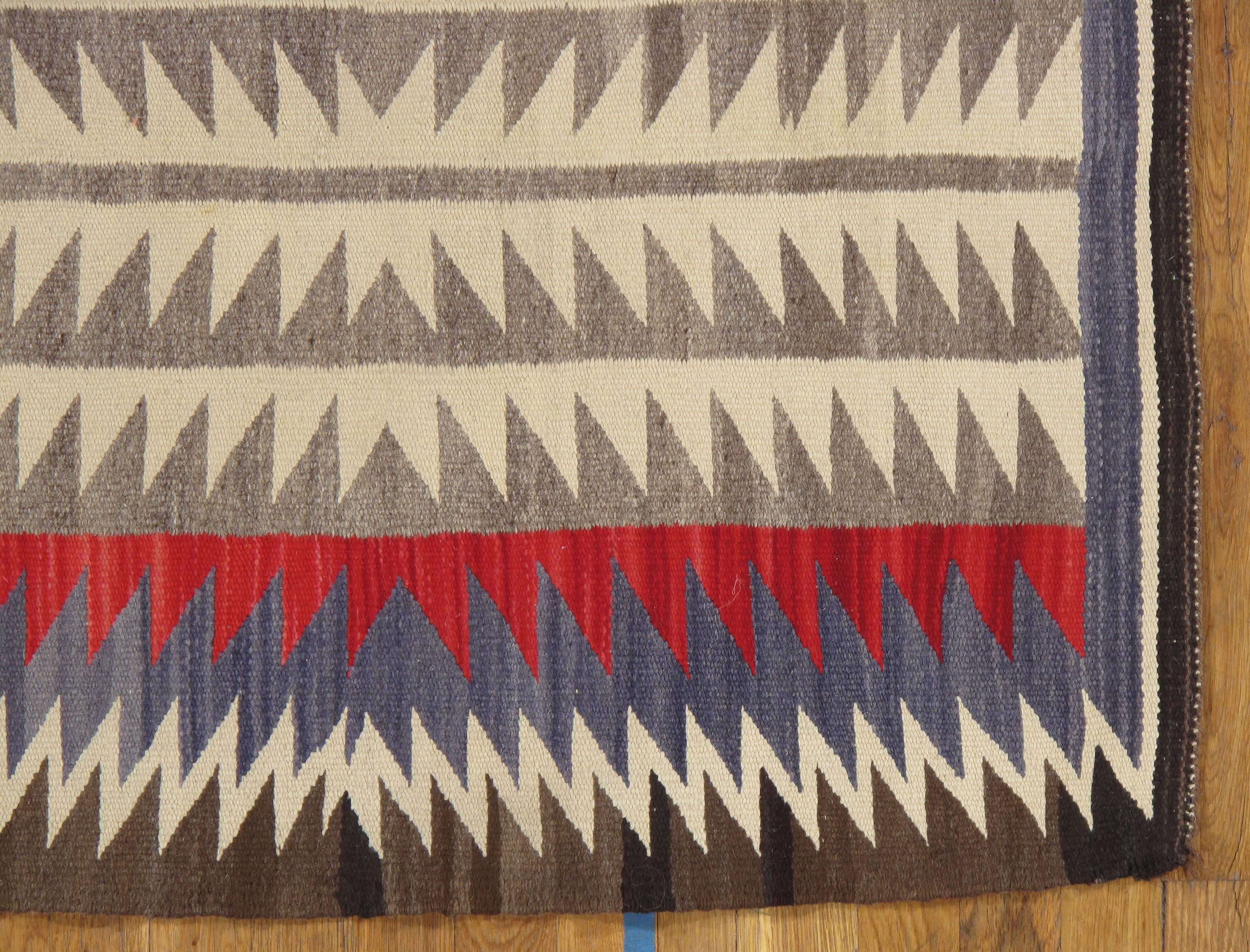 American Antique Navajo Carpet, Oriental Rug, Handmade Wool Rug, Beige Color