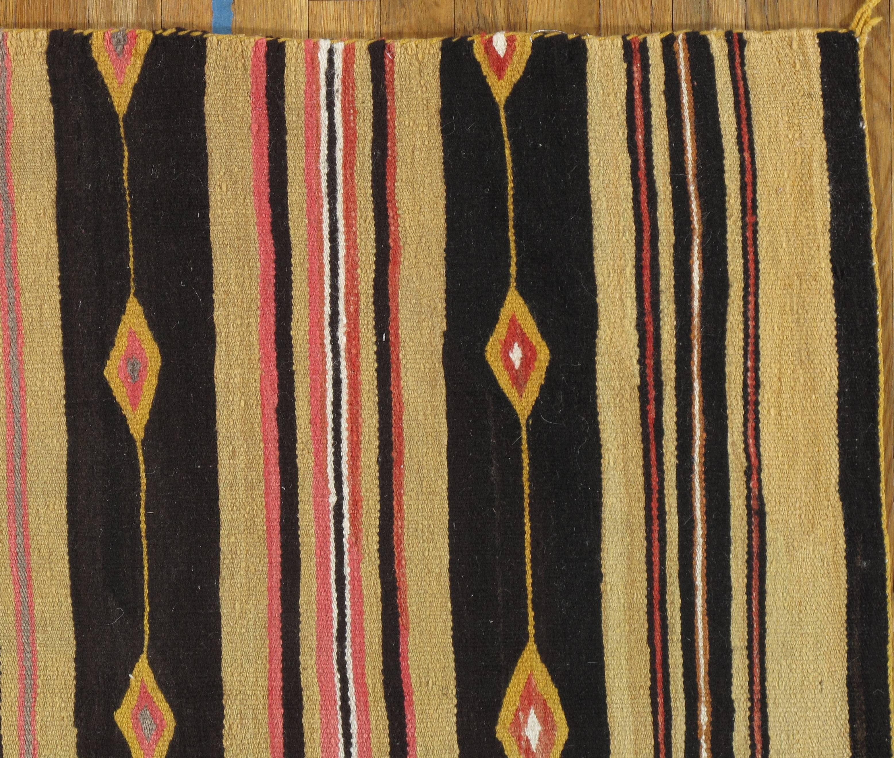 American Unique Vintage Navajo Carpet, Oriental Rug Handmade Wool, Black Color