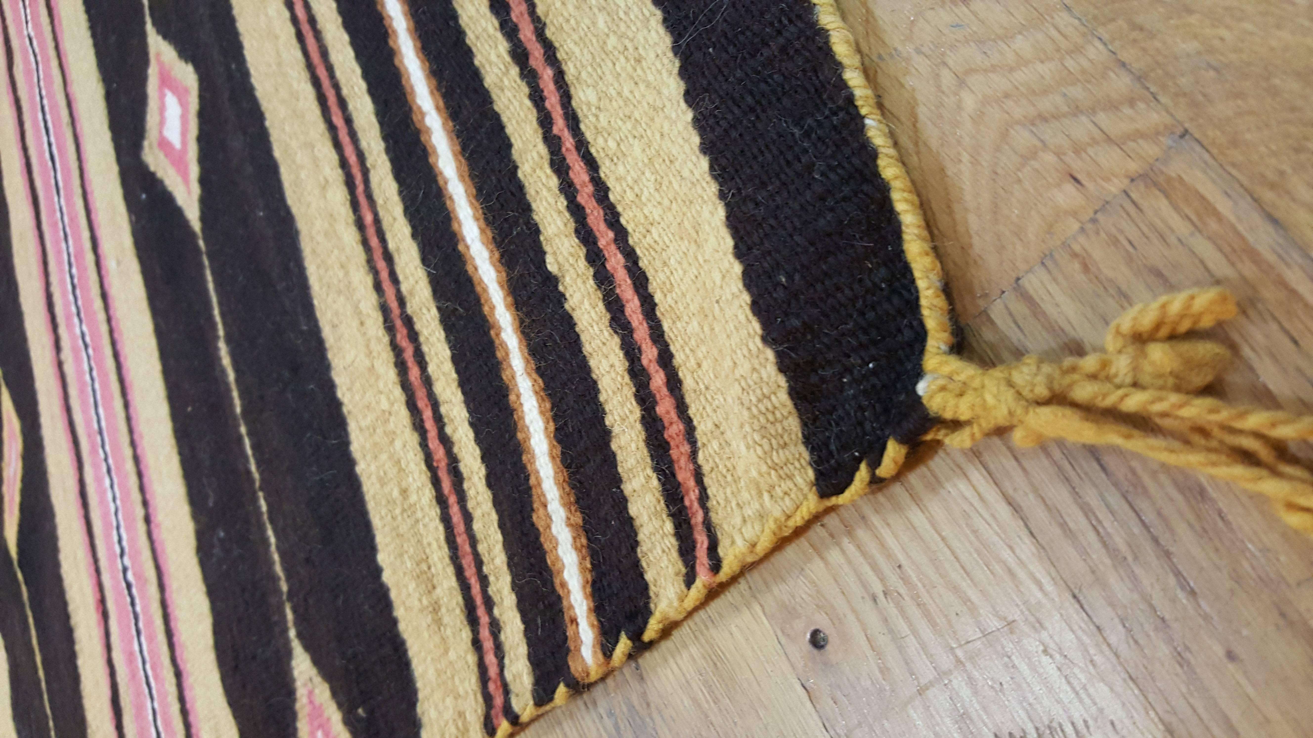 Hand-Knotted Unique Vintage Navajo Carpet, Oriental Rug Handmade Wool, Black Color