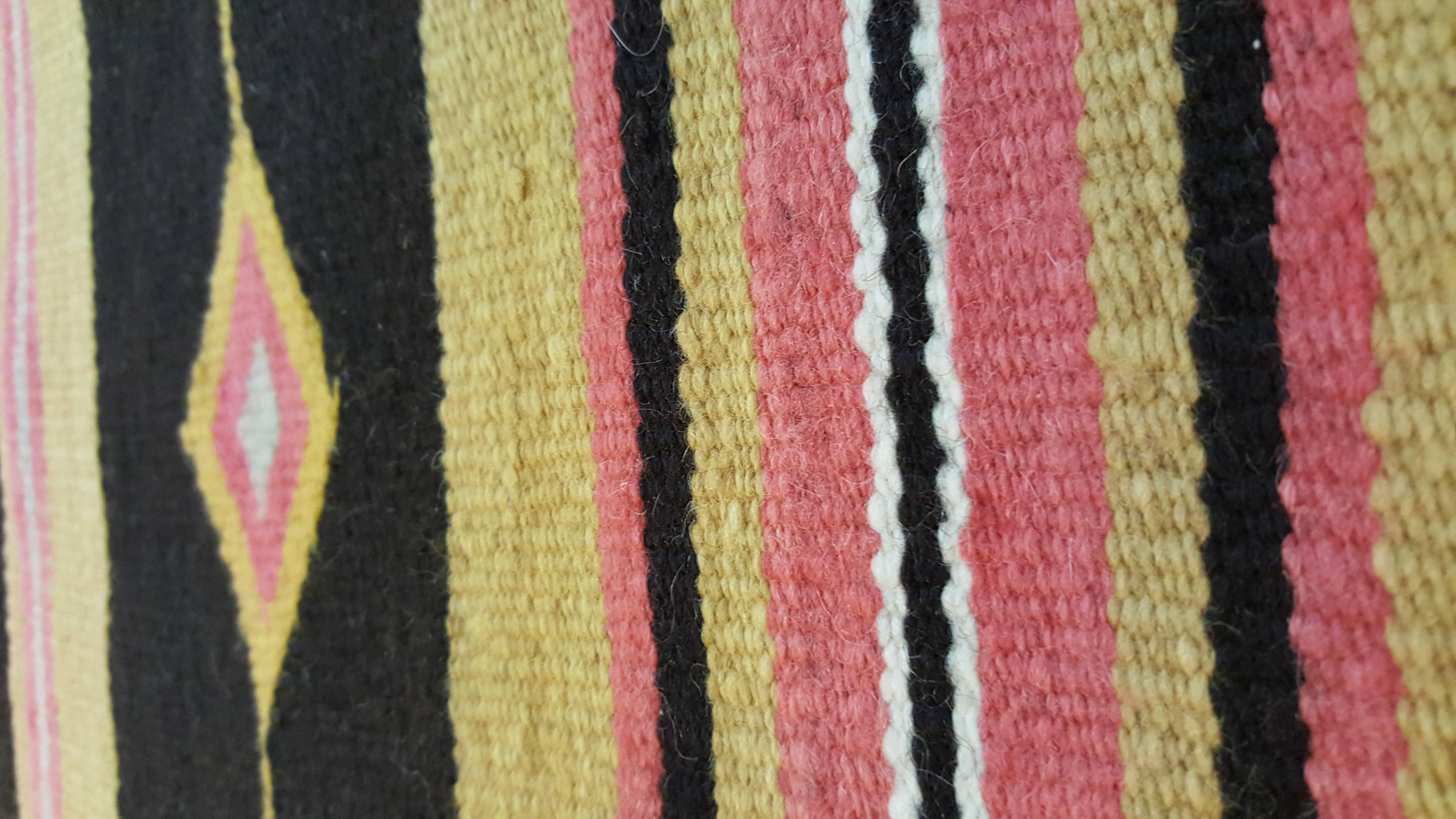Unique Vintage Navajo Carpet, Oriental Rug Handmade Wool, Black Color In Excellent Condition In Port Washington, NY