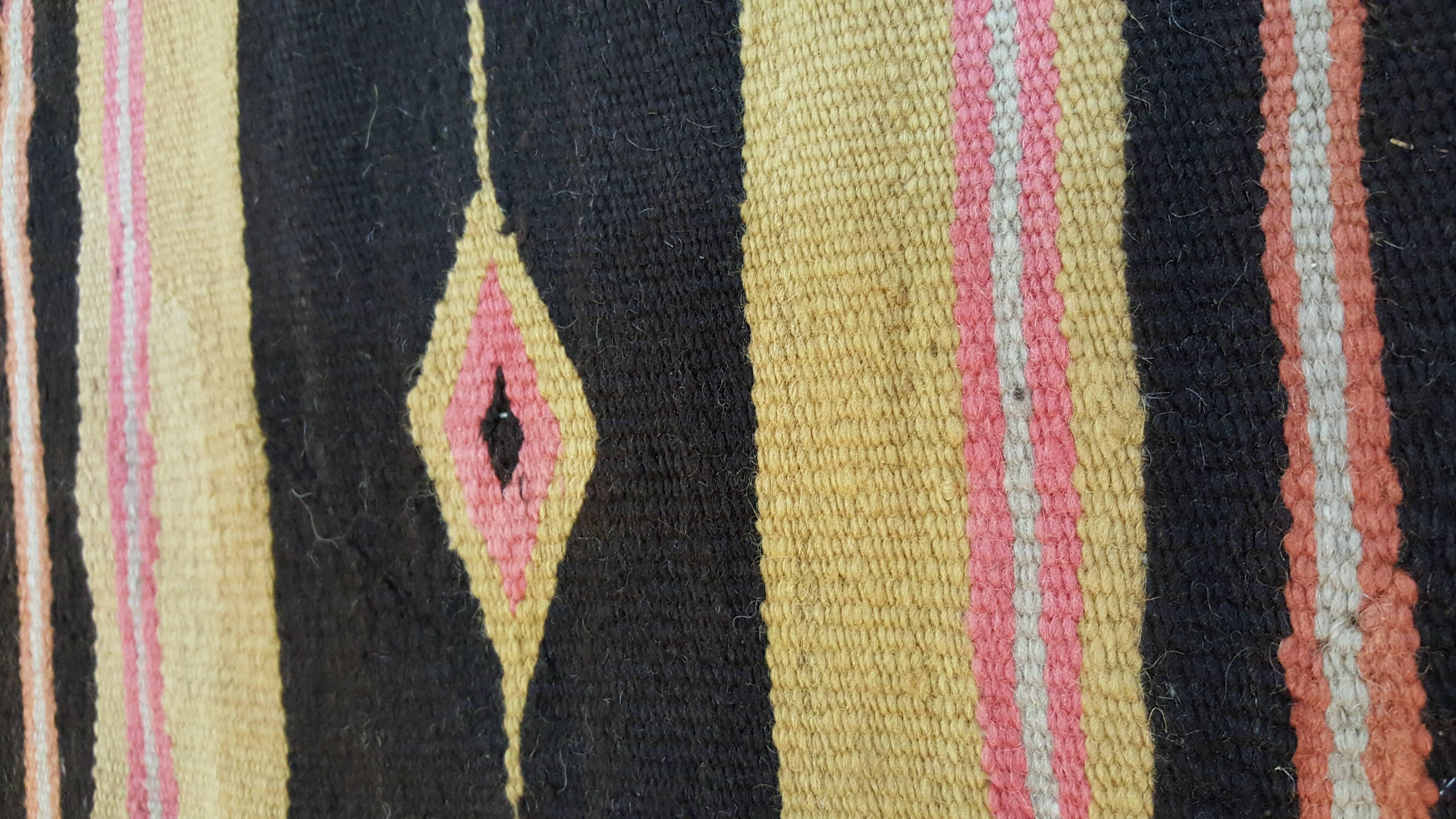 20th Century Unique Vintage Navajo Carpet, Oriental Rug Handmade Wool, Black Color