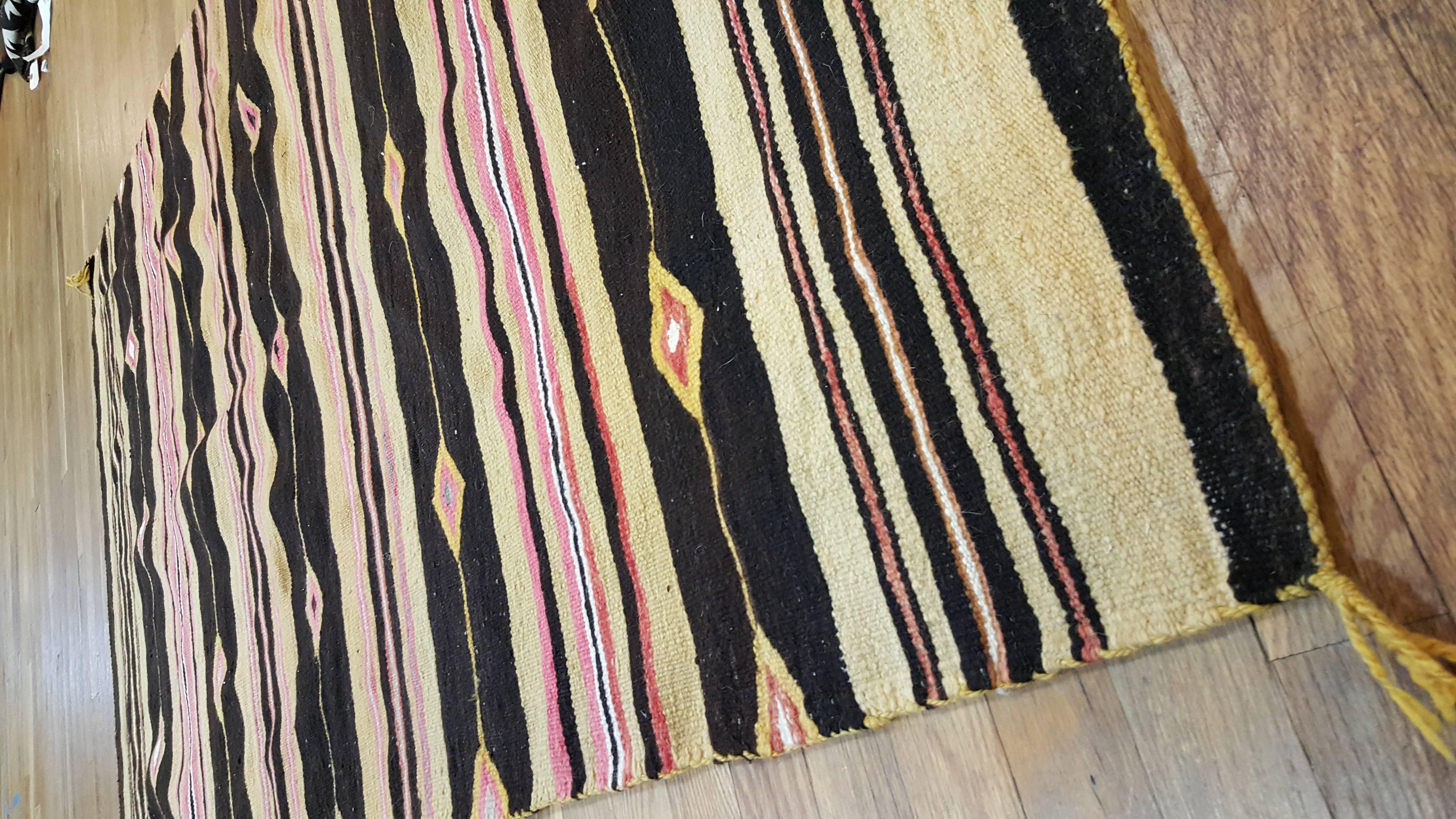 Unique Vintage Navajo Carpet, Oriental Rug Handmade Wool, Black Color 1