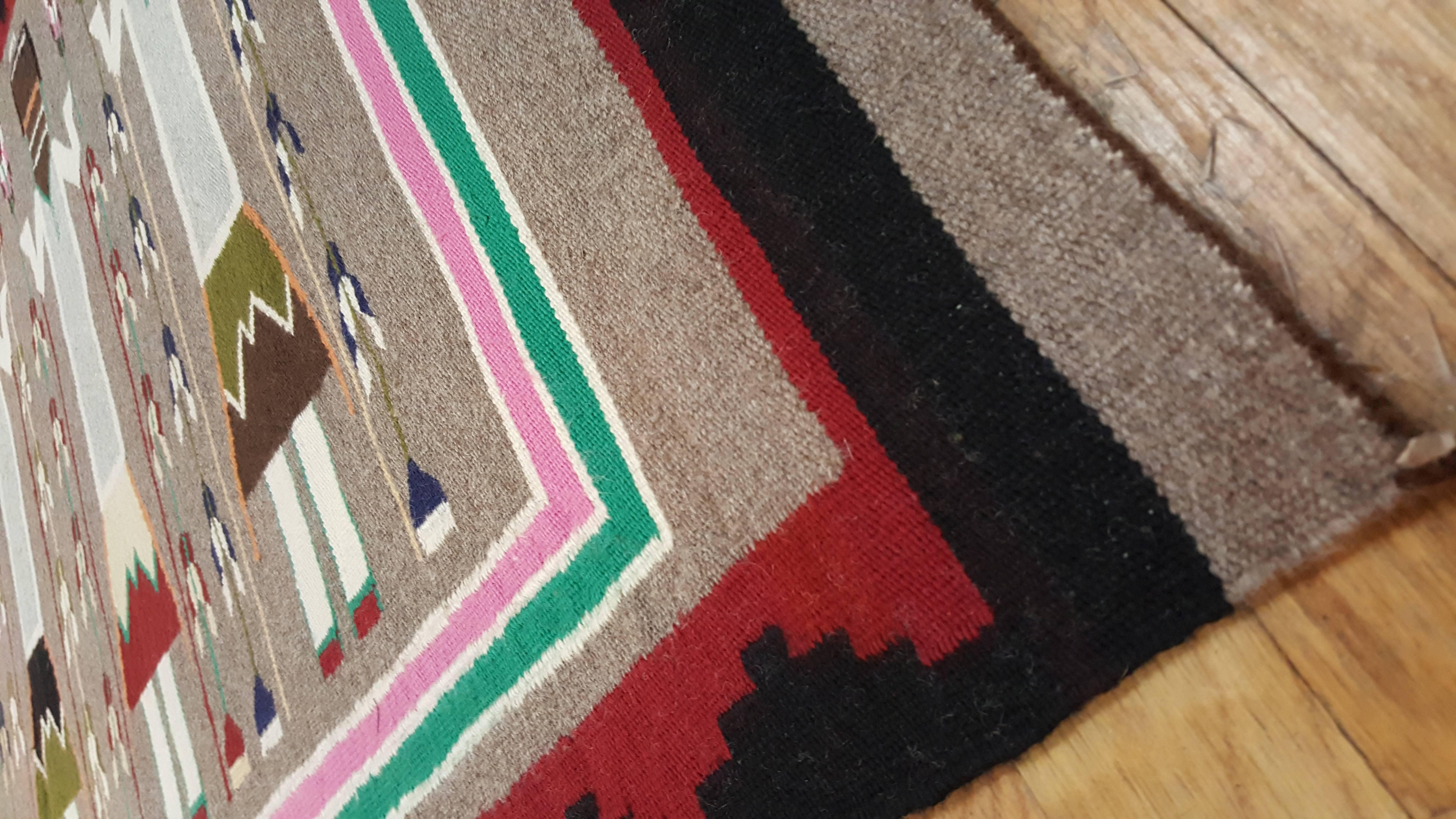 Antique Navajo Yei Rug, Oriental Rug, Handmade Wool Rug, Gray Color In Excellent Condition In Port Washington, NY