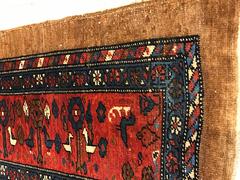 Antique Bakshaish Carpet, Oriental Persian Handmade in Brown, Blue and Red