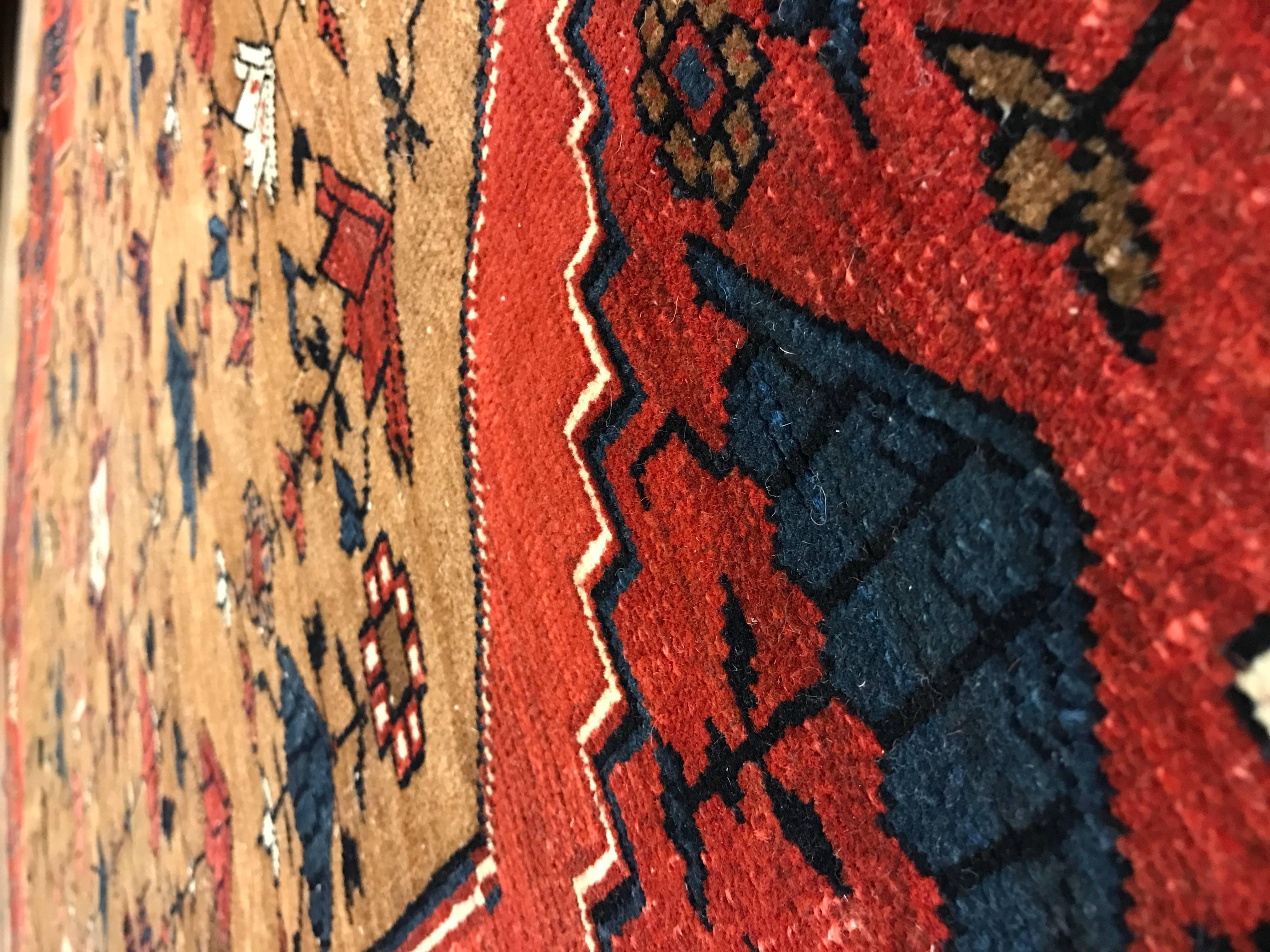 Antique Bakshaish Carpet, Oriental Persian Handmade in Brown, Blue and Red For Sale 2