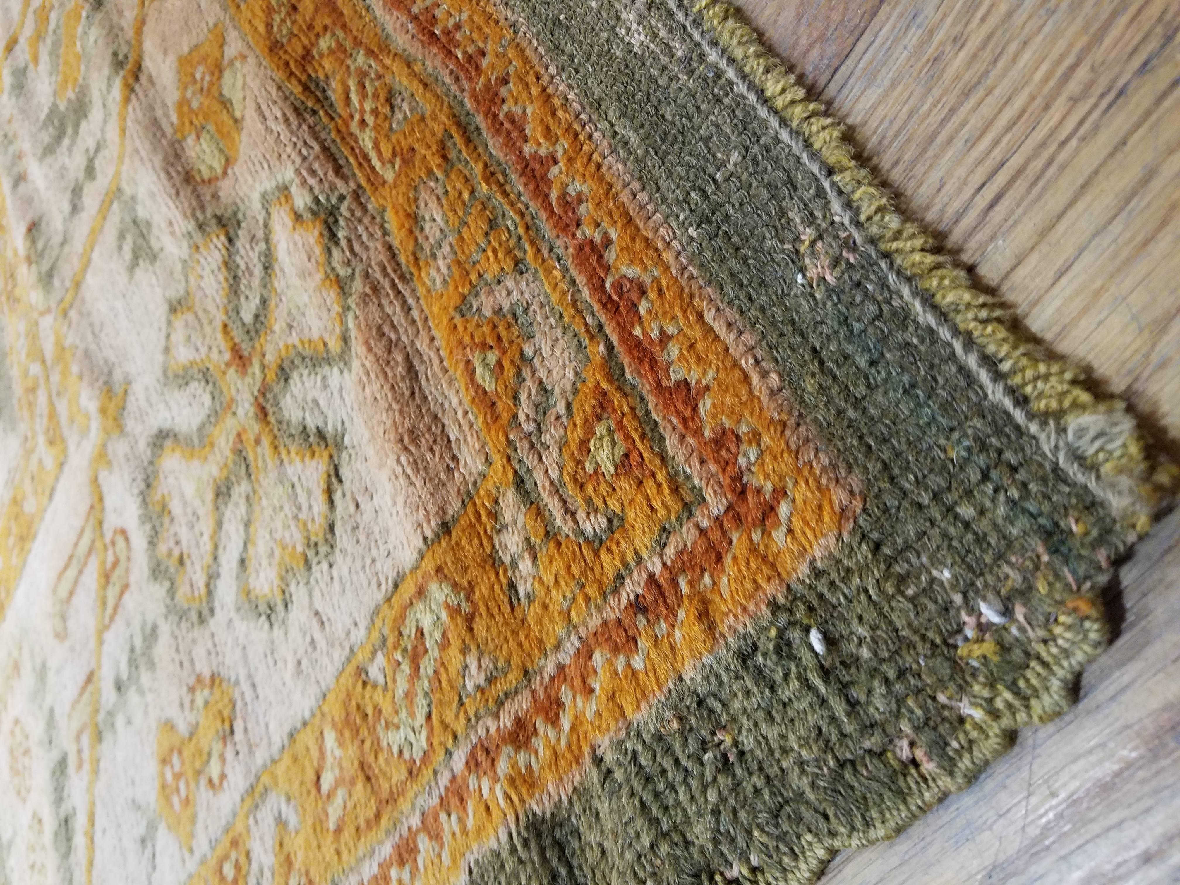 Hand-Knotted Antique Oushak Carpet, Oriental Rug, Handmade Grey, Ivory, Saffron For Sale