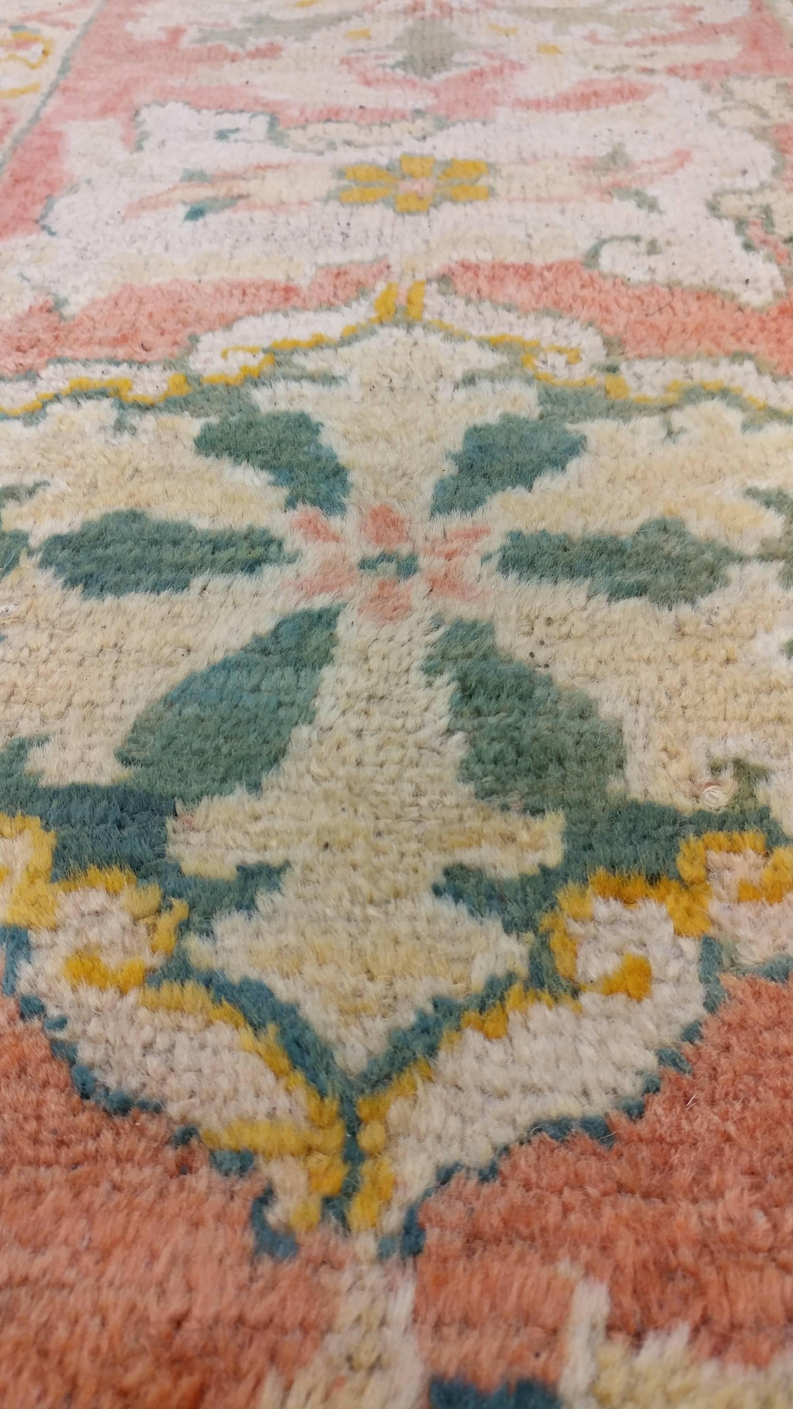 Late 19th Century Oushak Carpet, Turkish Rugs, Handmade Oriental Rugs, Blue Green Coral Rug