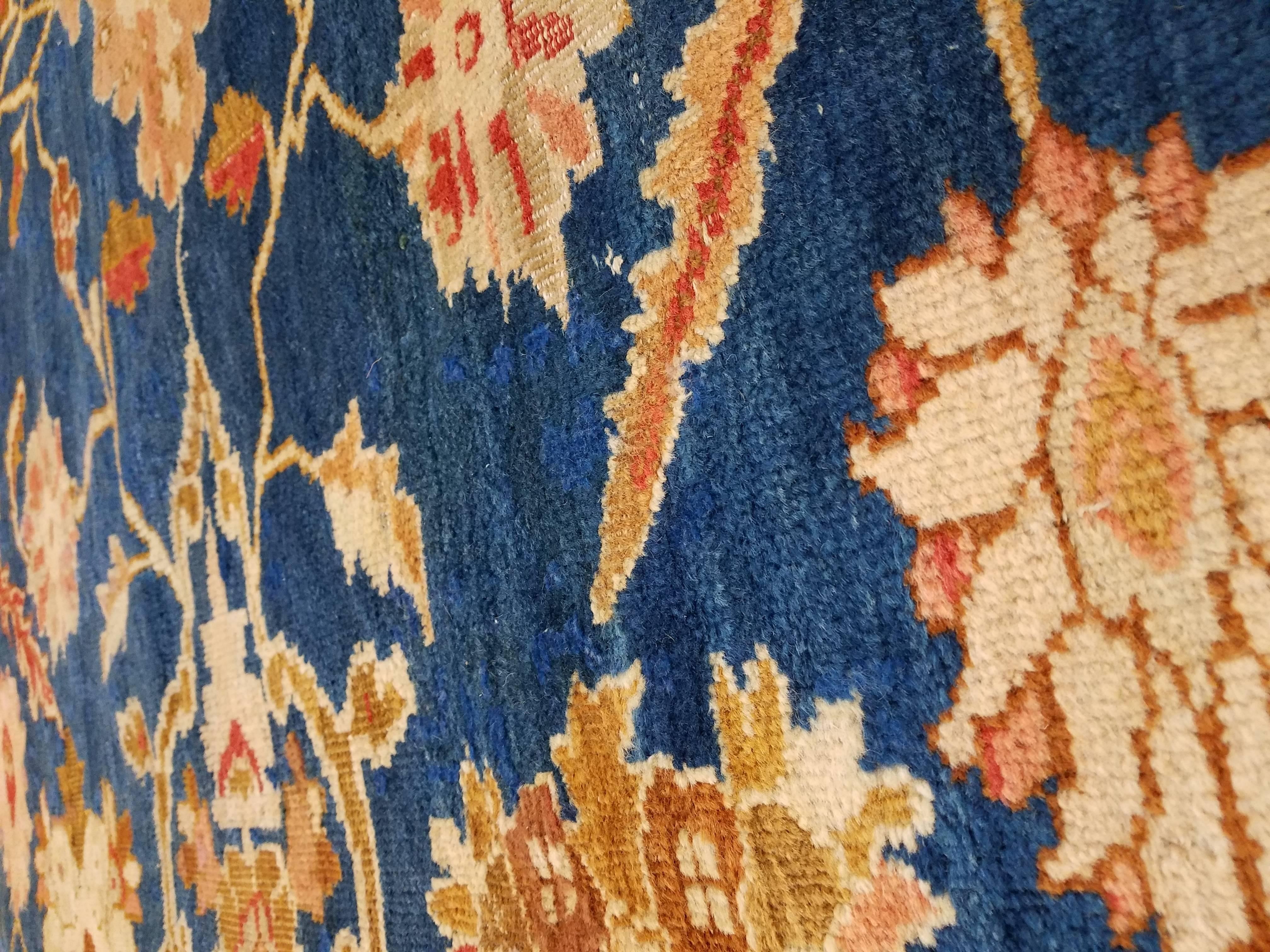 Wool Antique Persian Sultanabad Carpet, Handmade Oriental Rug, Light Blue, Gold Coral For Sale
