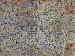 Antique English Carpet, Finely Woven Blue Cream Carpet, Blue Rug, Hand-Knotted