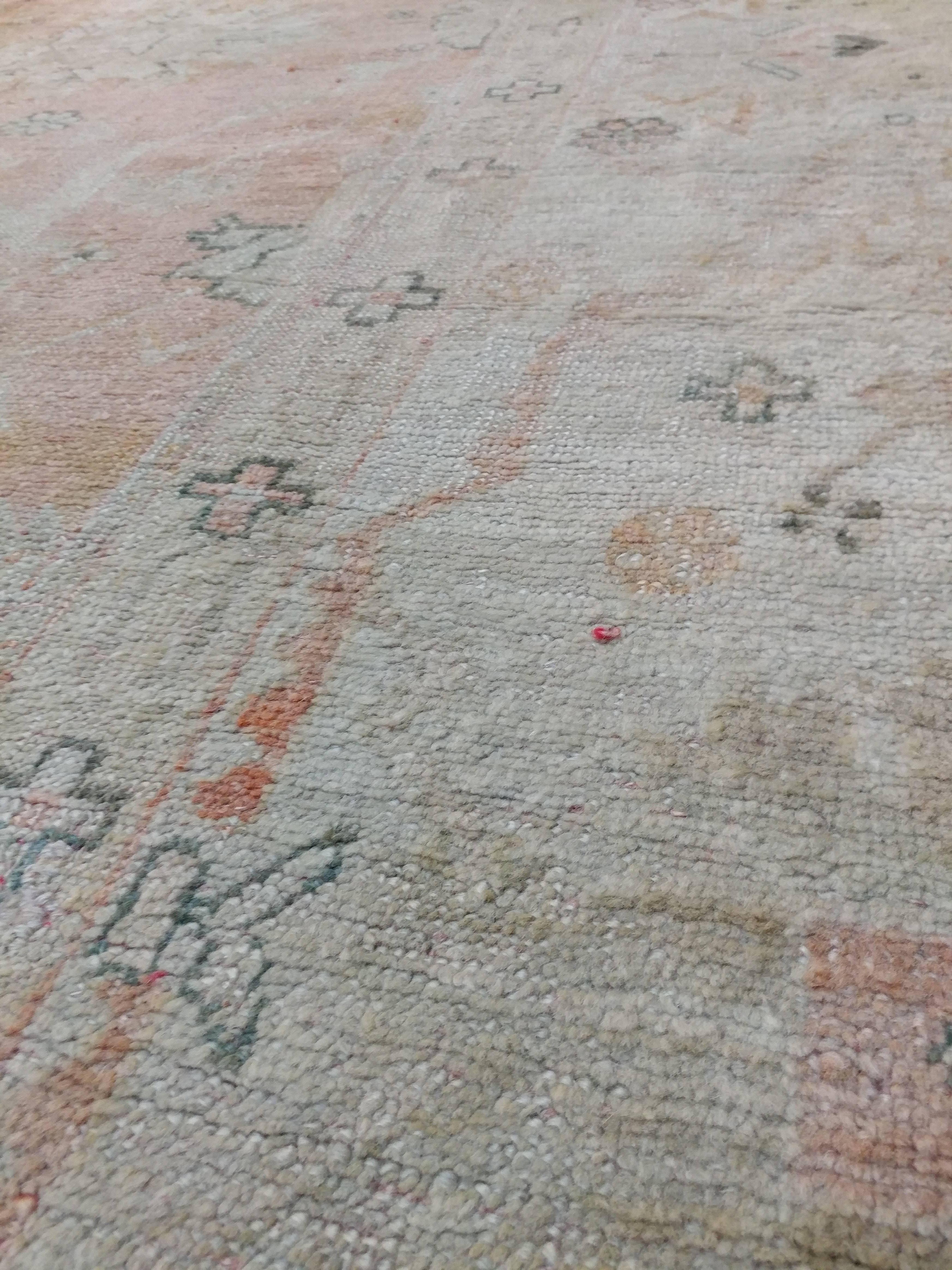 Antique Oushak Carpet, Turkish Rugs, Handmade Oriental Rugs, Pink Ivory Fine Rug 3