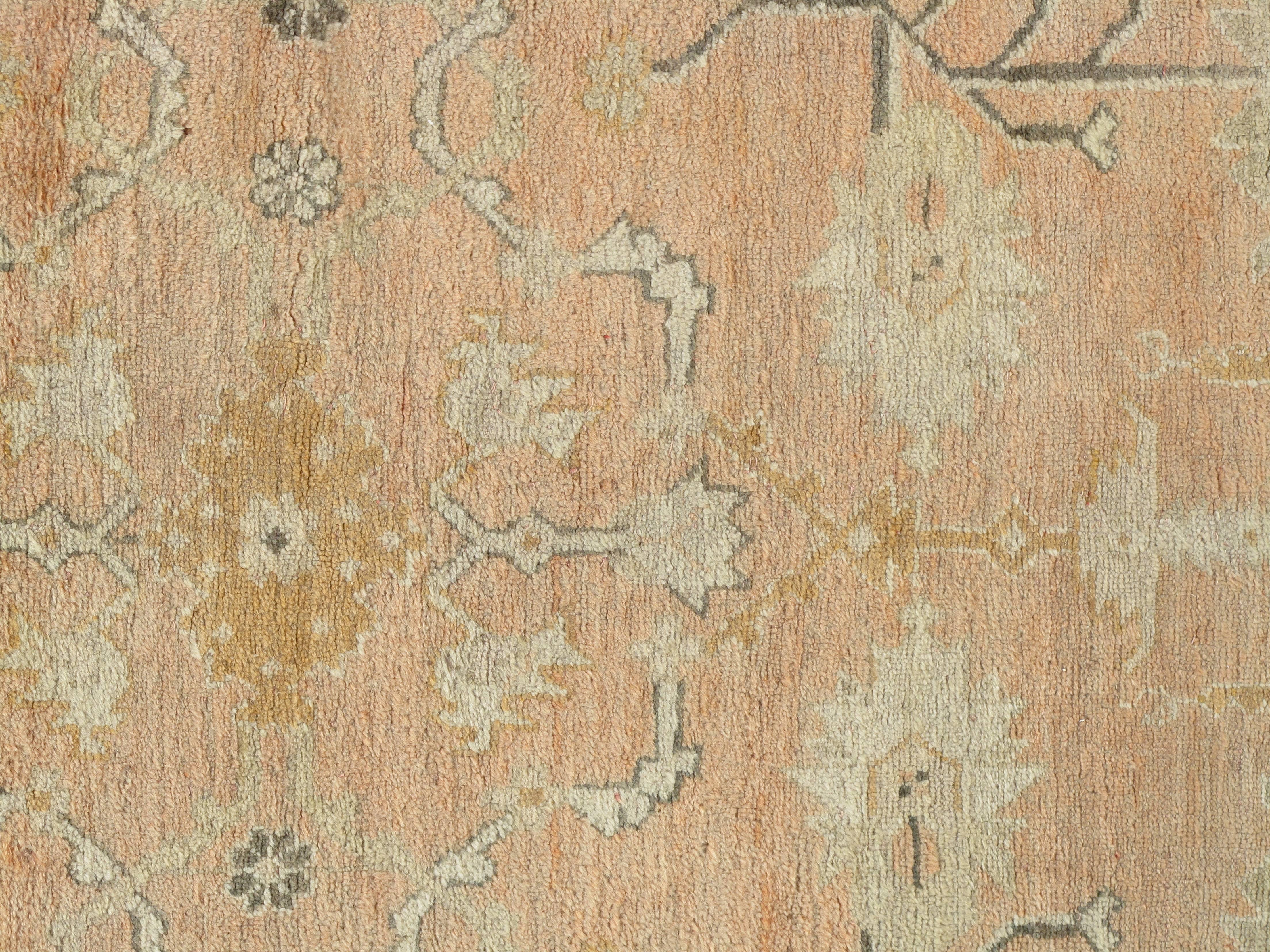 Late 19th Century Antique Oushak Carpet, Turkish Rugs, Handmade Oriental Rugs, Pink Ivory Fine Rug