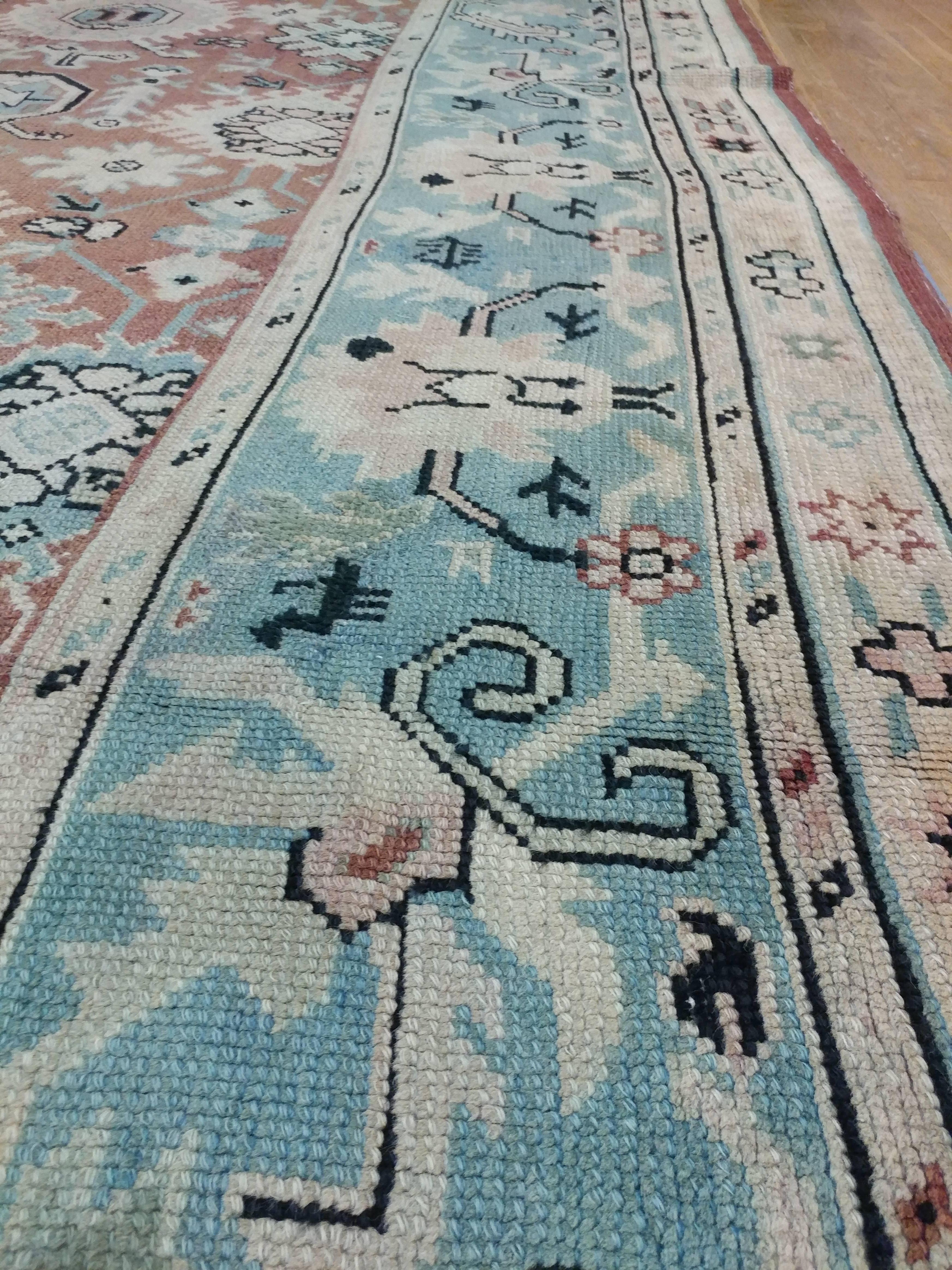 Antique Oushak Carpet, Red Carpet, Handmade Carpet, Turkish Carpet, Brown, Green In Good Condition For Sale In Port Washington, NY