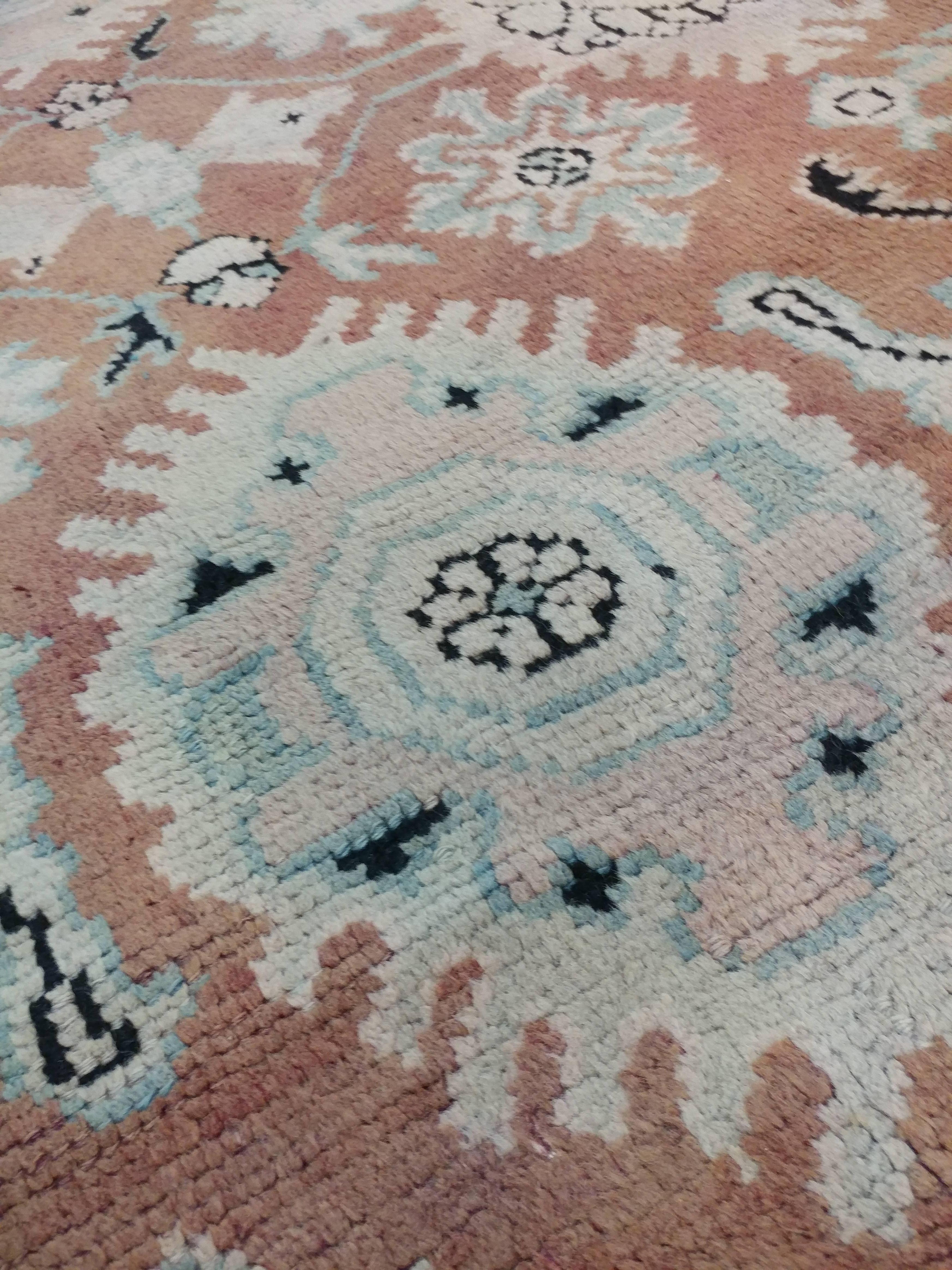 Hand-Knotted Antique Oushak Carpet, Red Carpet, Handmade Carpet, Turkish Carpet, Brown, Green For Sale