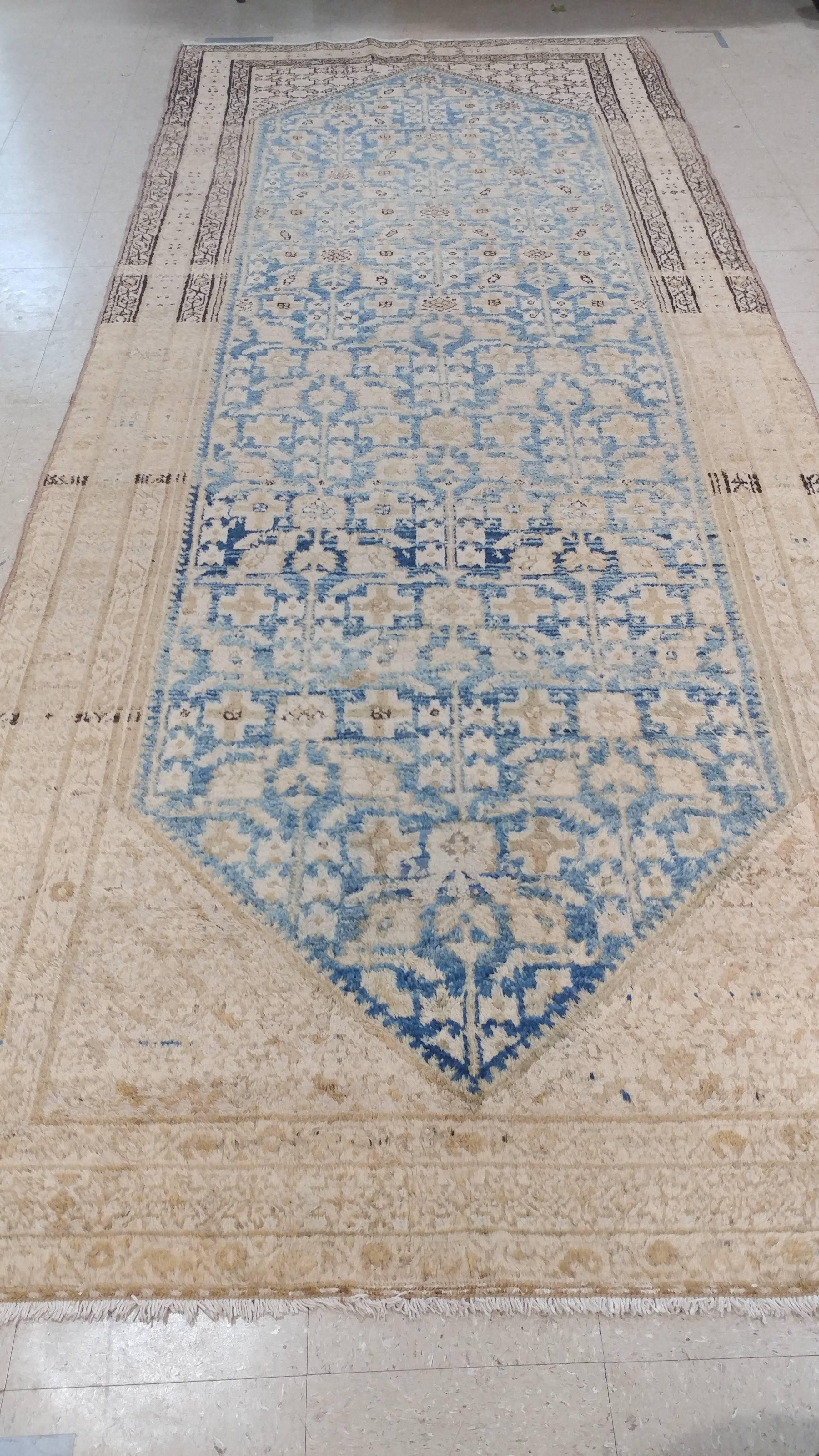 Noué à la main Tapis Malayer ancien, tapis oriental fait à la main, ivoire, taupe, or, bleu clair en vente