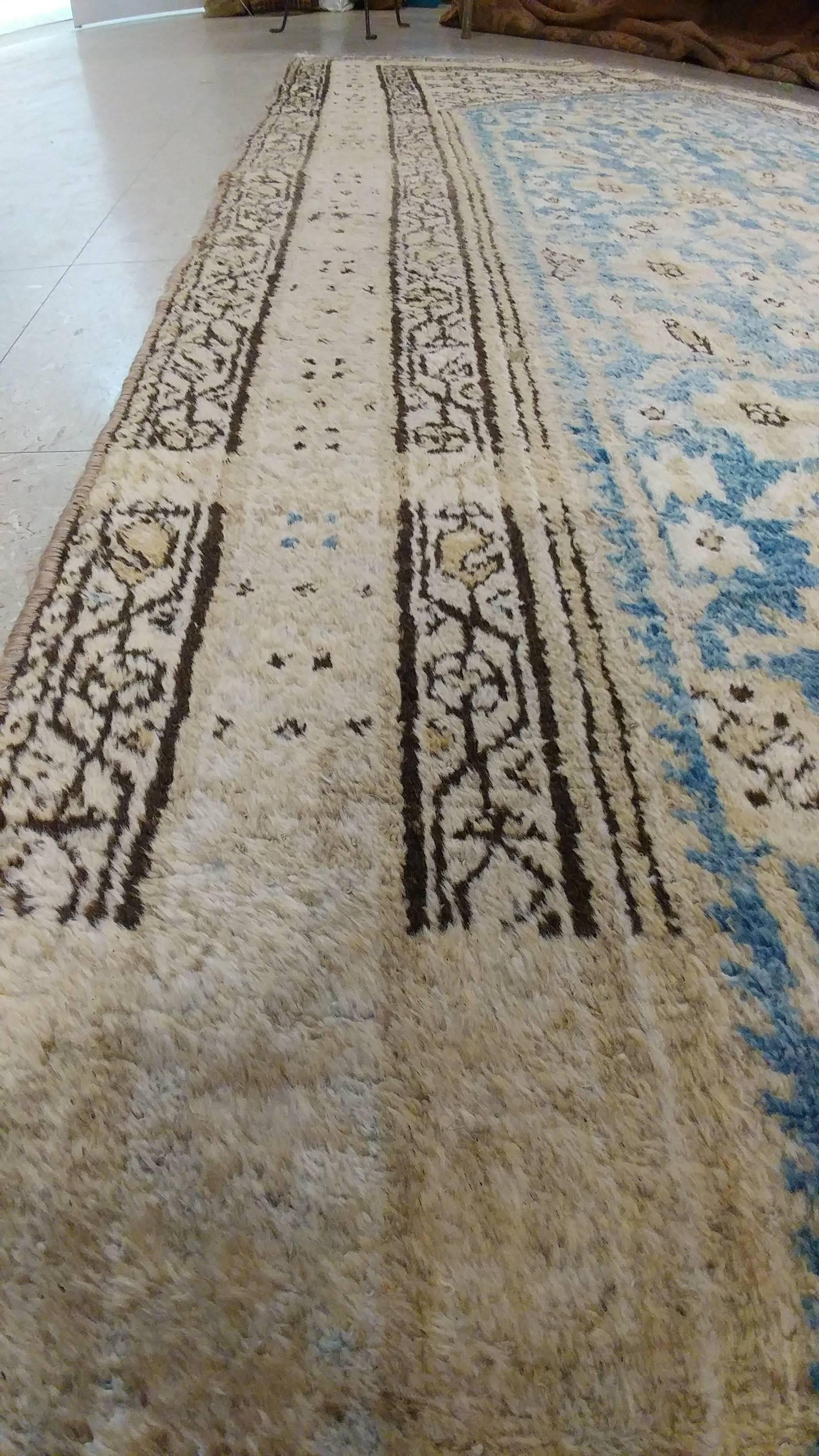 Hand-Knotted Antique Malayer Carpet, Handmade Oriental Rug, Ivory, Taupe, Gold, Light Blue For Sale