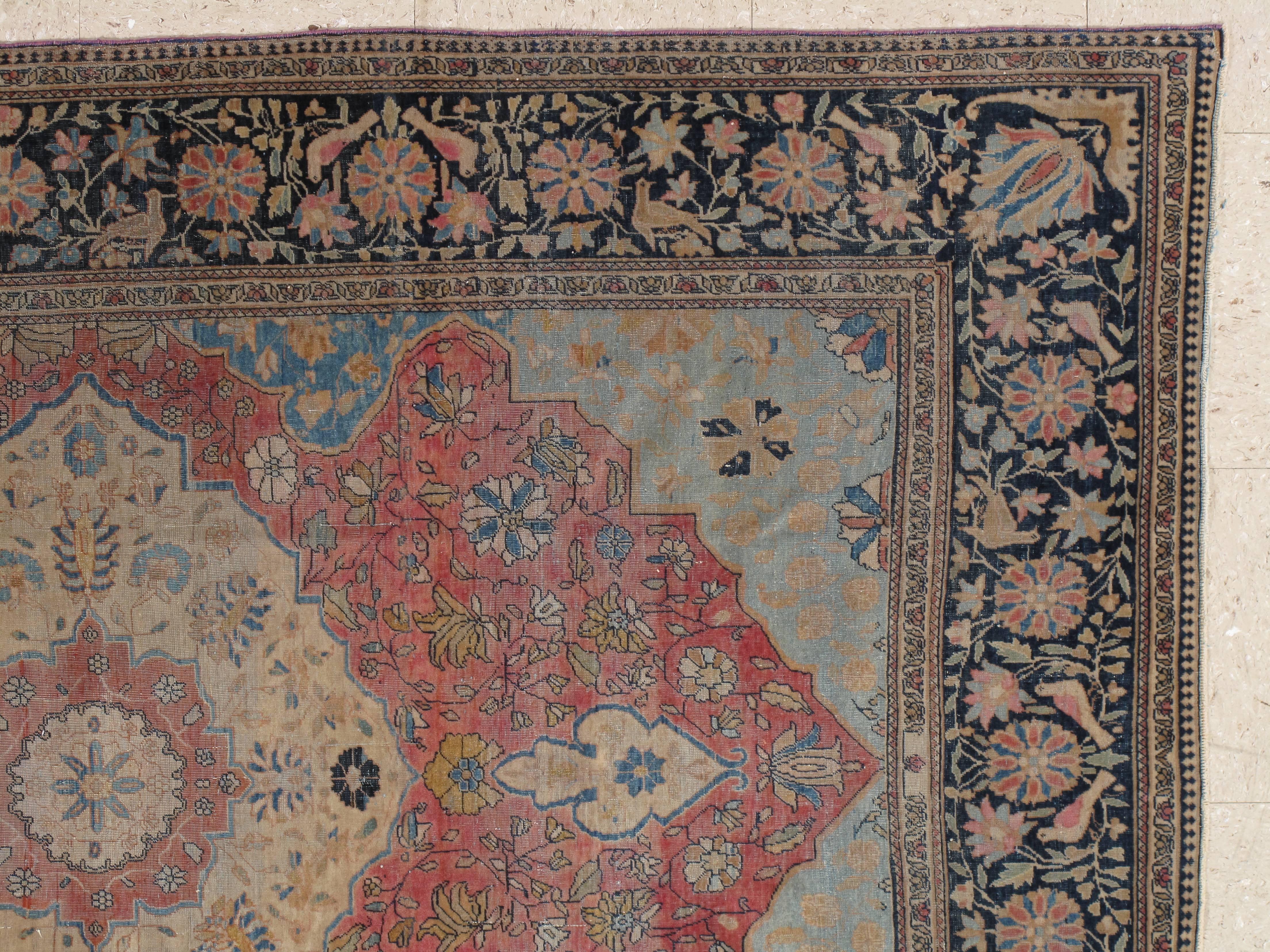Antique Persian Mohtasham Kashan Rug, Handmade Rug, Red, Navy, Light Blue In Good Condition In Port Washington, NY