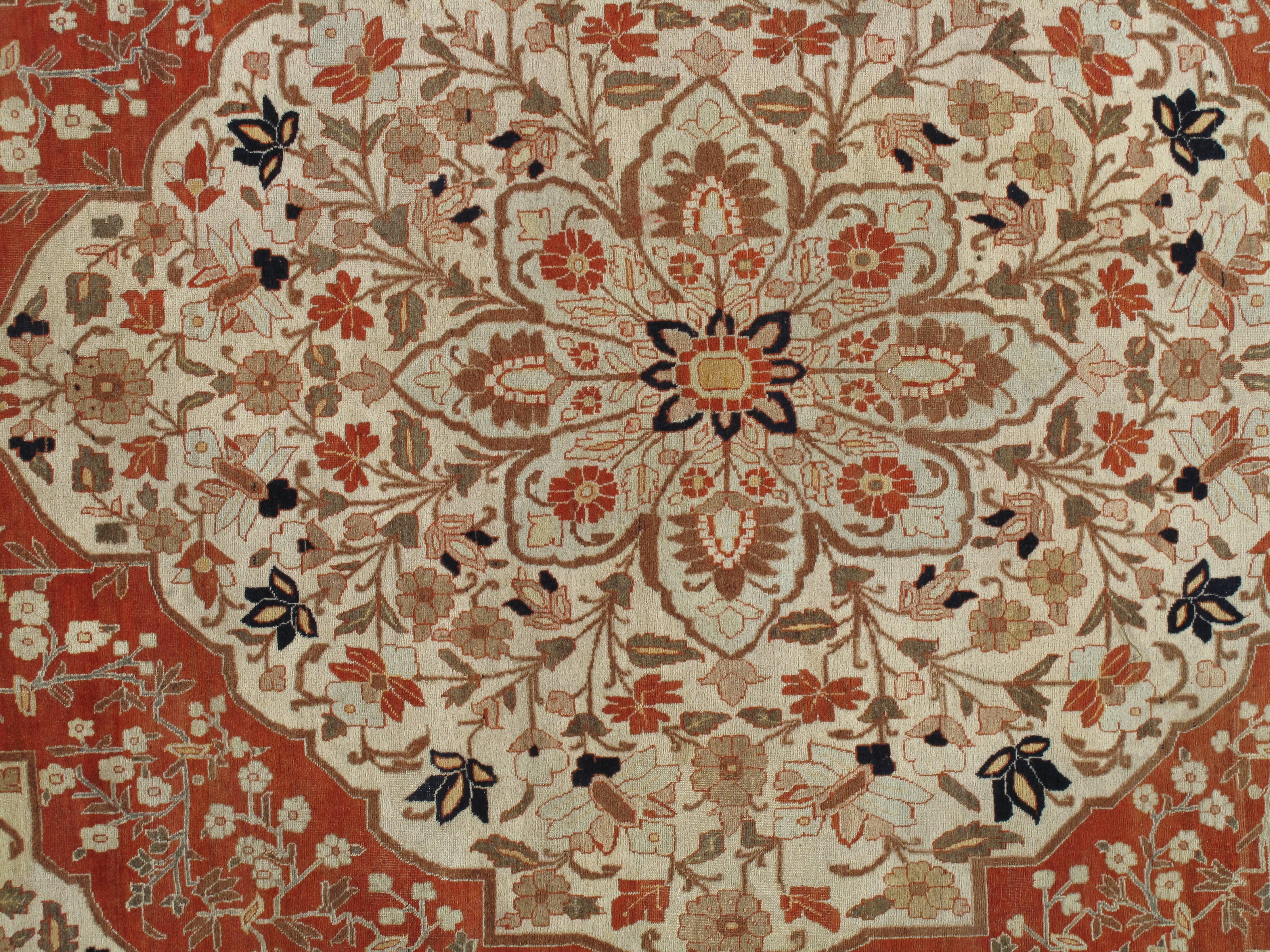Hand-Knotted Antique Tabriz Carpet, Handmade Persian Rug in Floral Soft, Beige and Taupe
