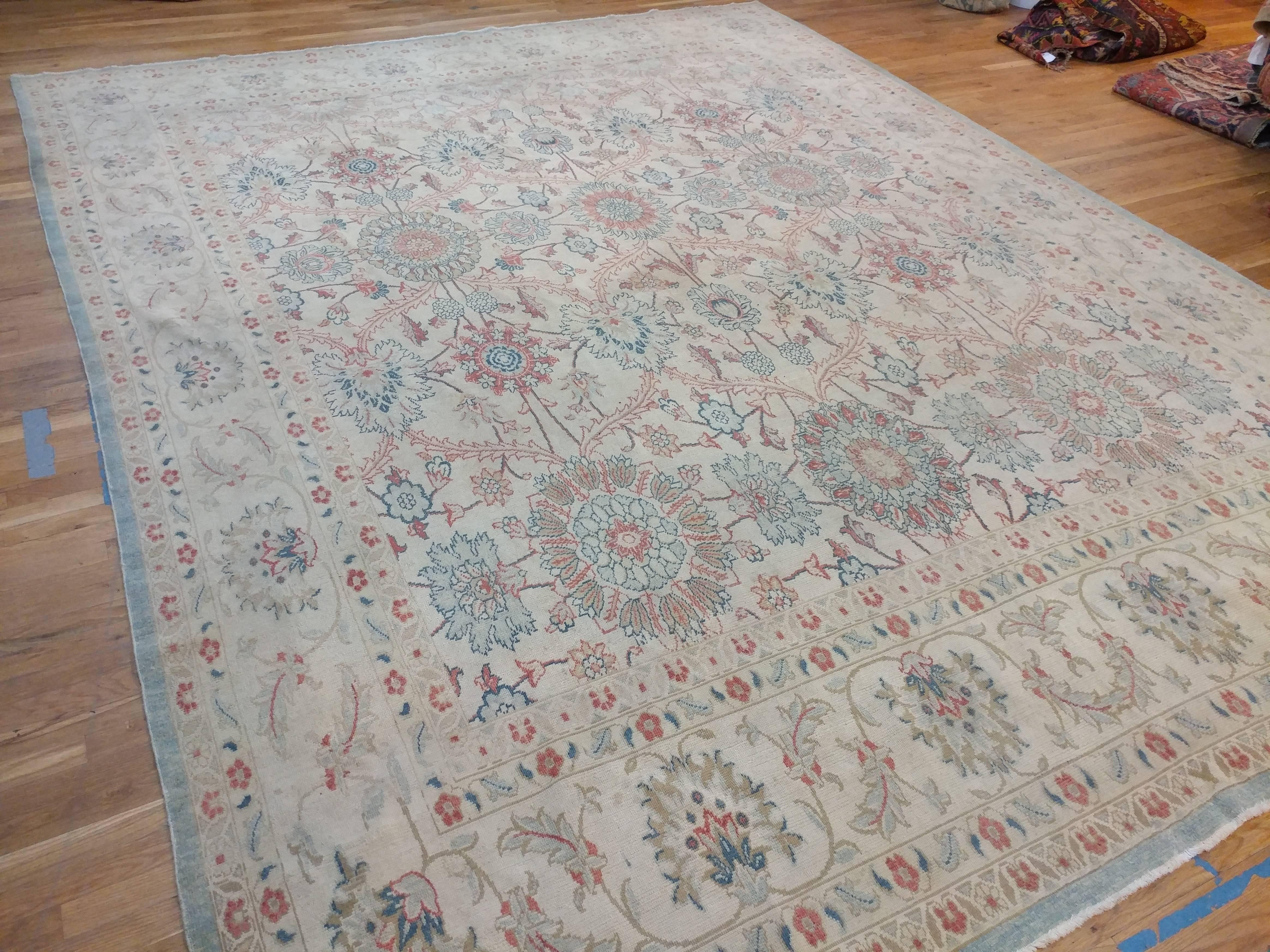 20th Century Vintage Persian Sultanabad Carpet, Handmade Oriental, Light Blue, Taupe, Ivory