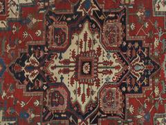 Antique Handsome Serapi Carpet, Handmade Wool Carpet Red Navy, Light Blue, Ivory