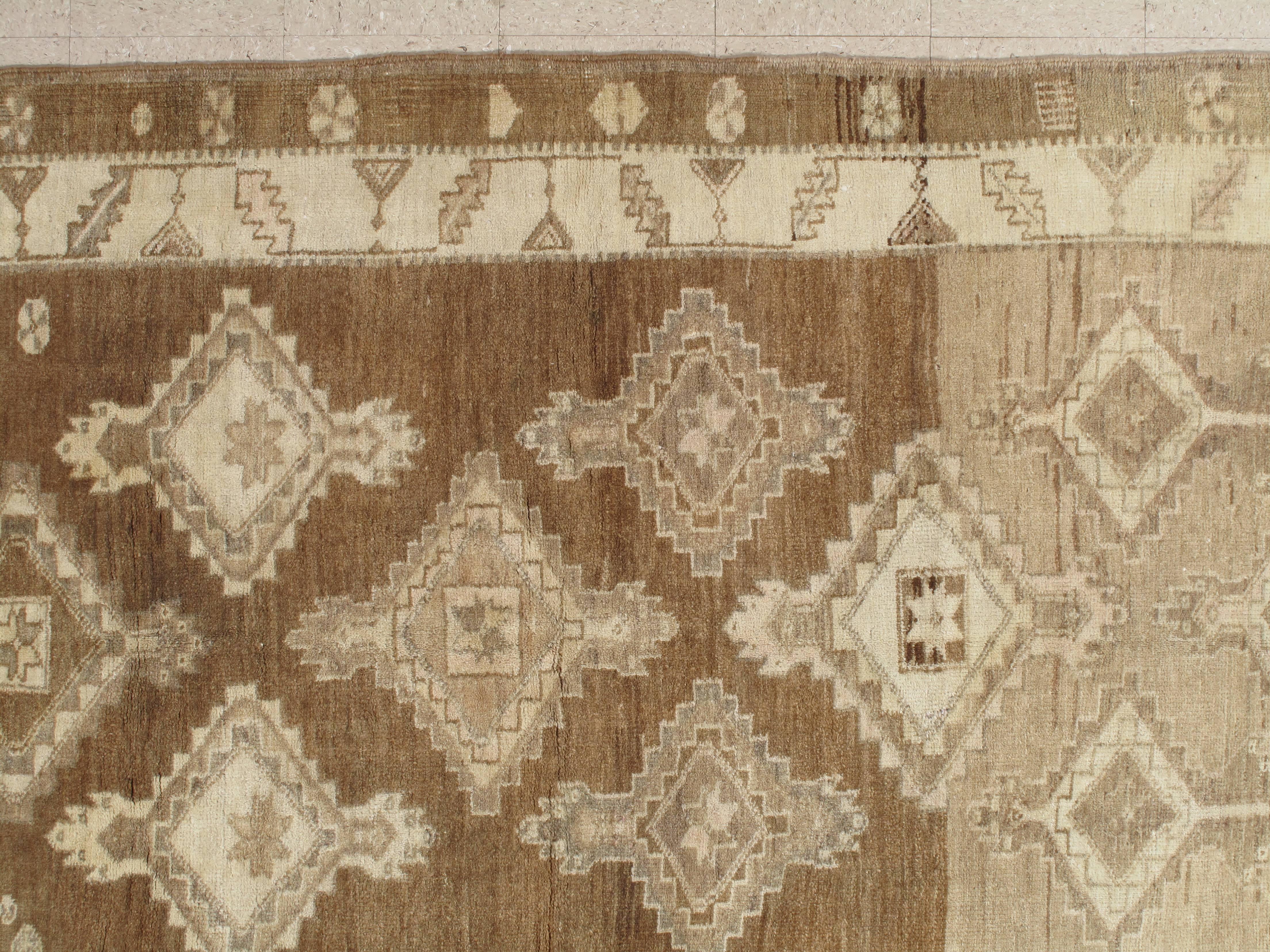 Oushak Vintage Anatolian Kars Carpet, Handmade Wool Oriental Rug, Tan Rug