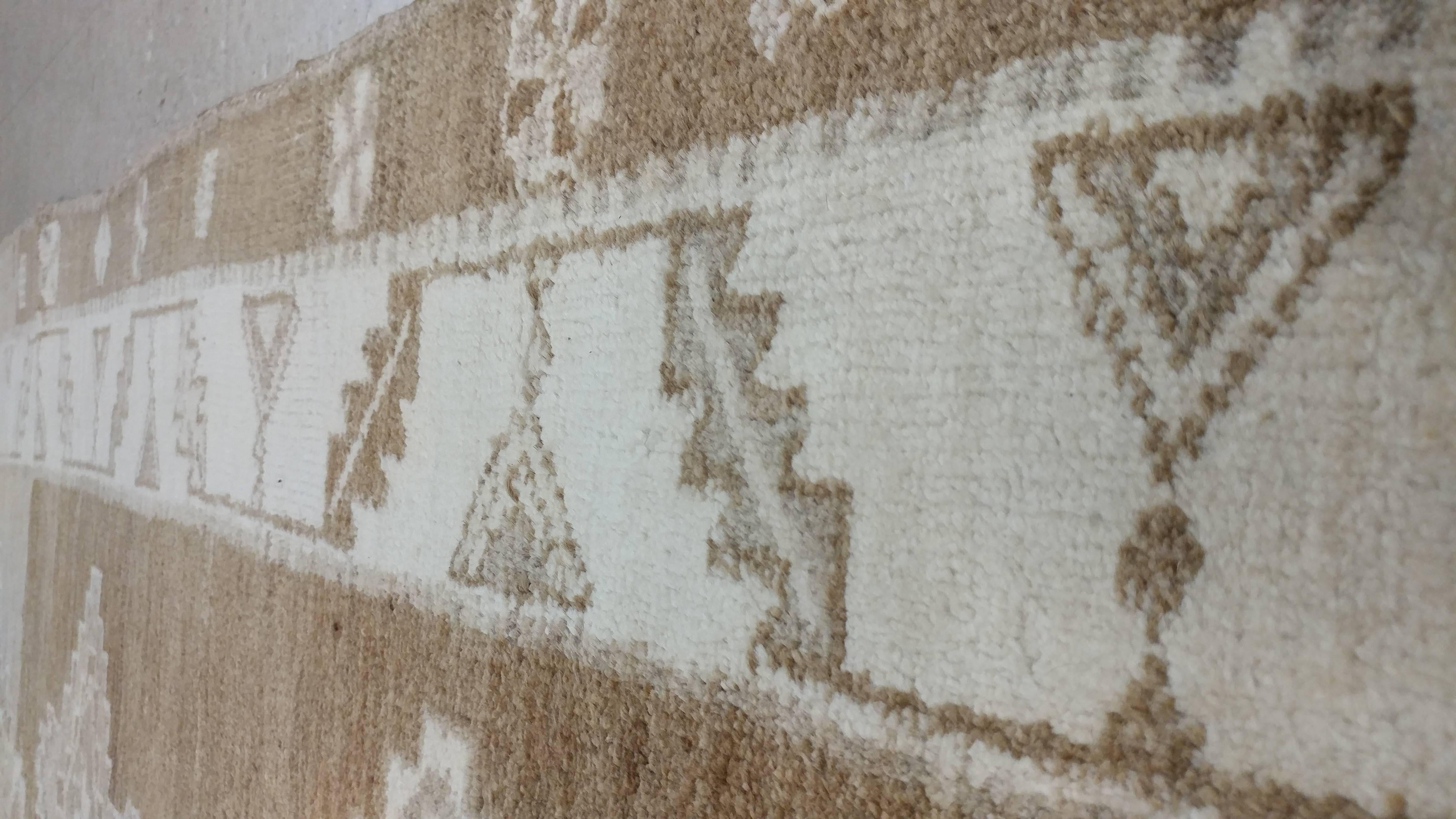 Hand-Knotted Vintage Anatolian Kars Carpet, Handmade Wool Oriental Rug, Tan Rug