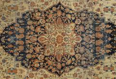 Antique Persian Mohtasham Kashan Rug, Handmade Oriental Rug, Ivory, Navy, Rust