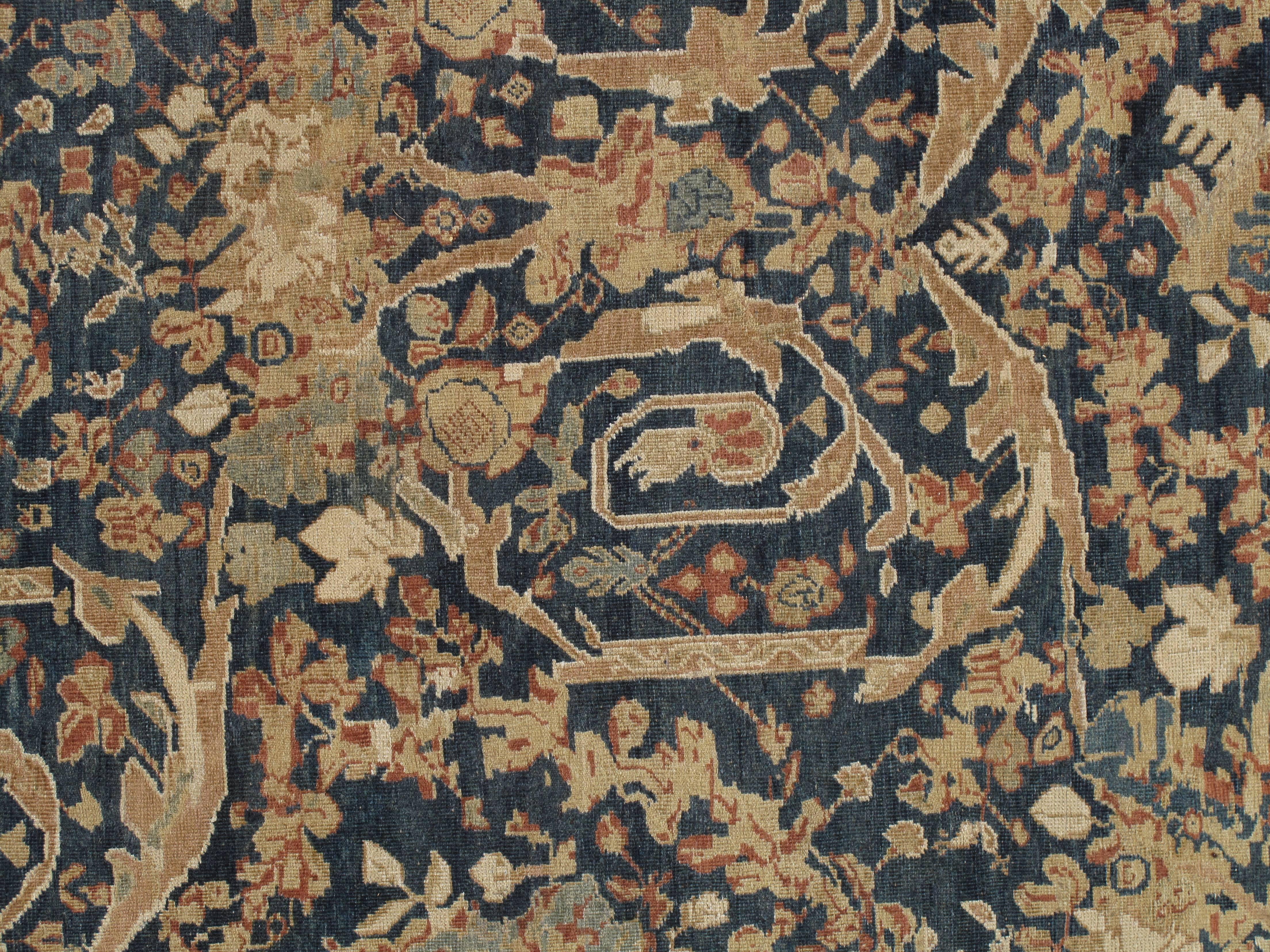 Antique Sultanabad Carpet, Persian Handmade Wool Rug, Soft Navy, Light Blue Ivor 1