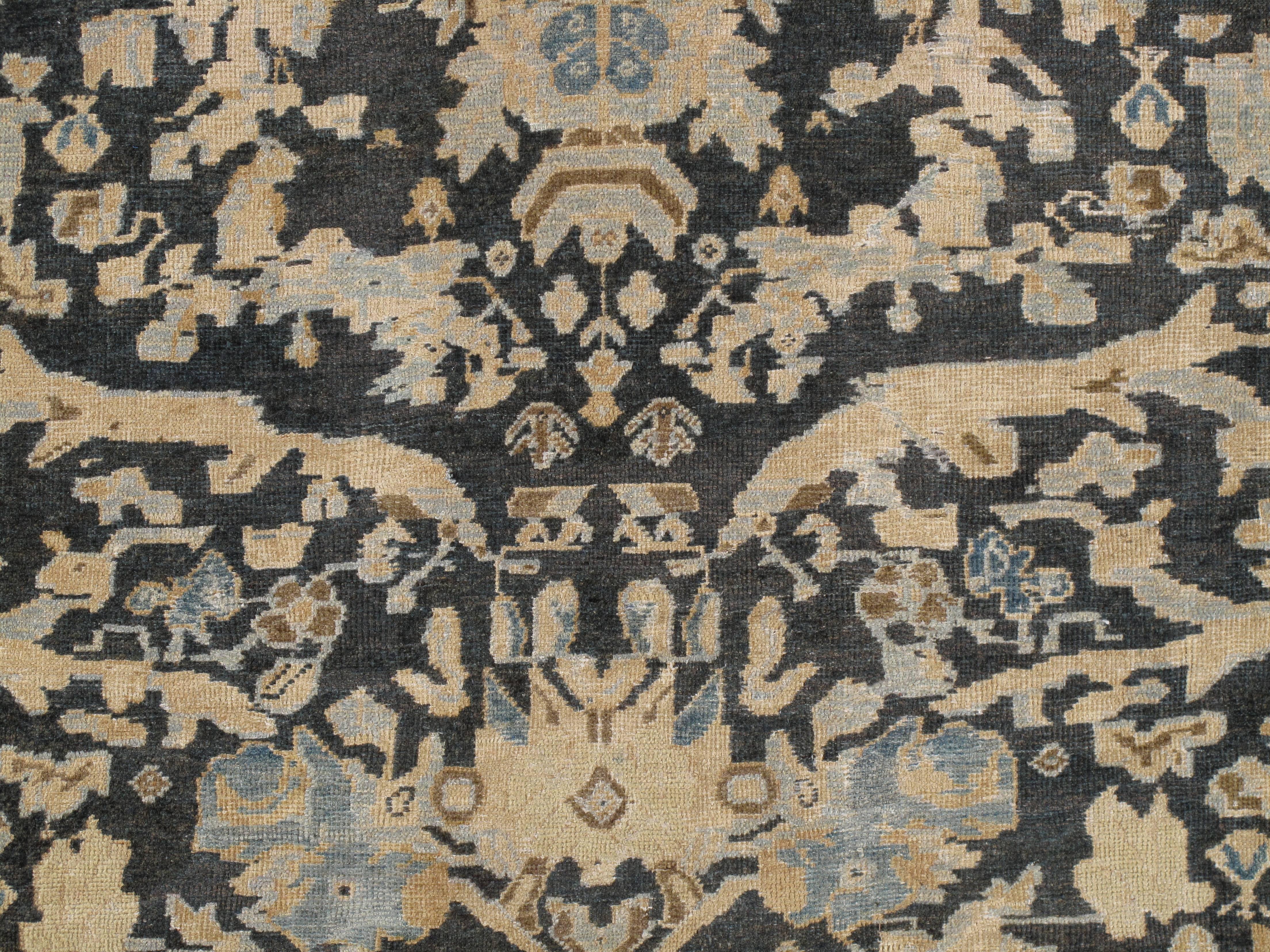 Persian Antique Sultanabad, Handmade Wool Rug, Grey Blue, Ivory, Navy, Tan, Light Blue For Sale