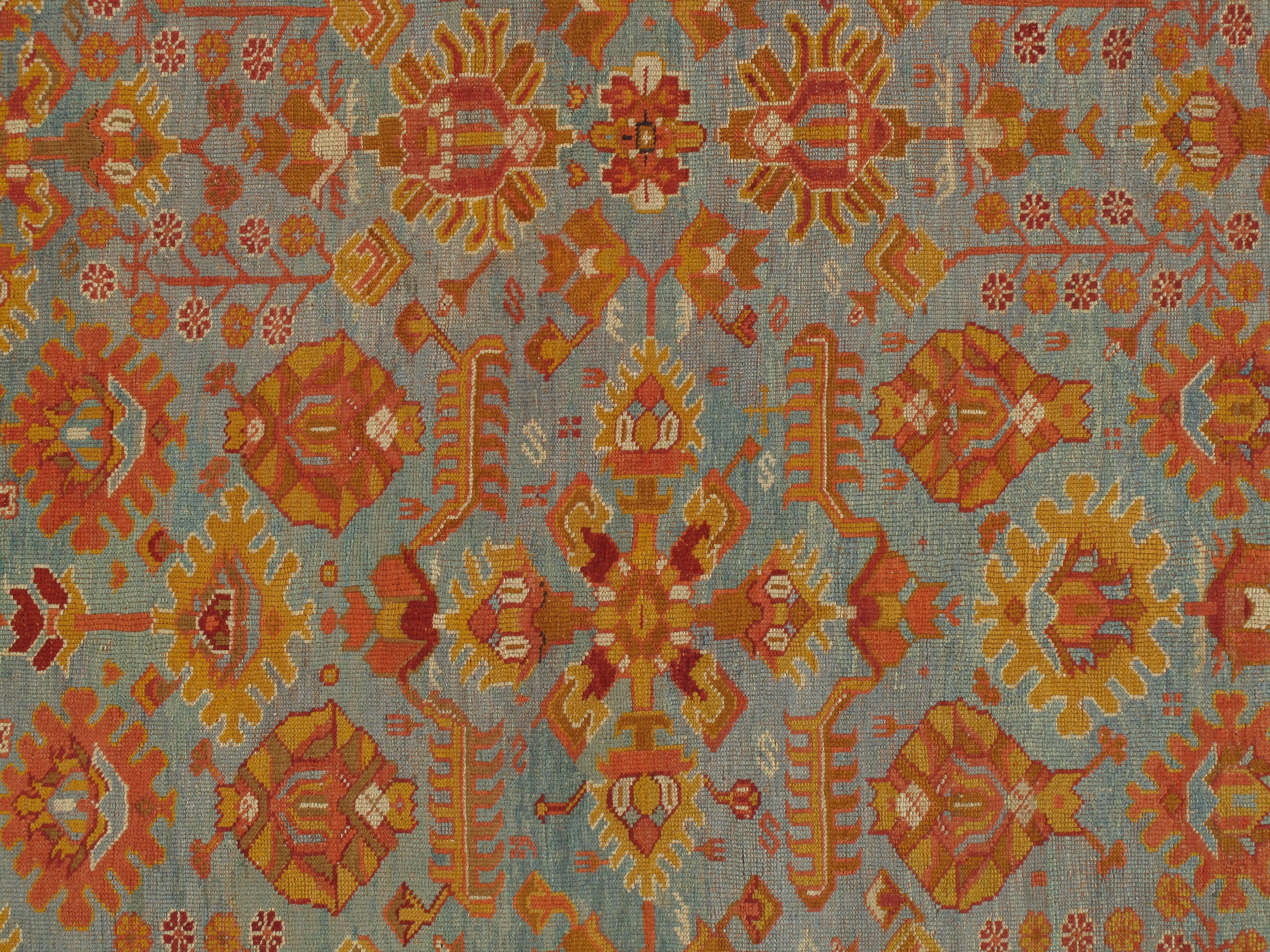 Turkish Oushak Carpet, Oriental Rug, Handmade Rug Turquoise, Saffron, Light Blue