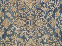 Antique Persian Kerman Carpet, Oriental Rug, Handmade, Blue, Ivory, Taupe, Tan