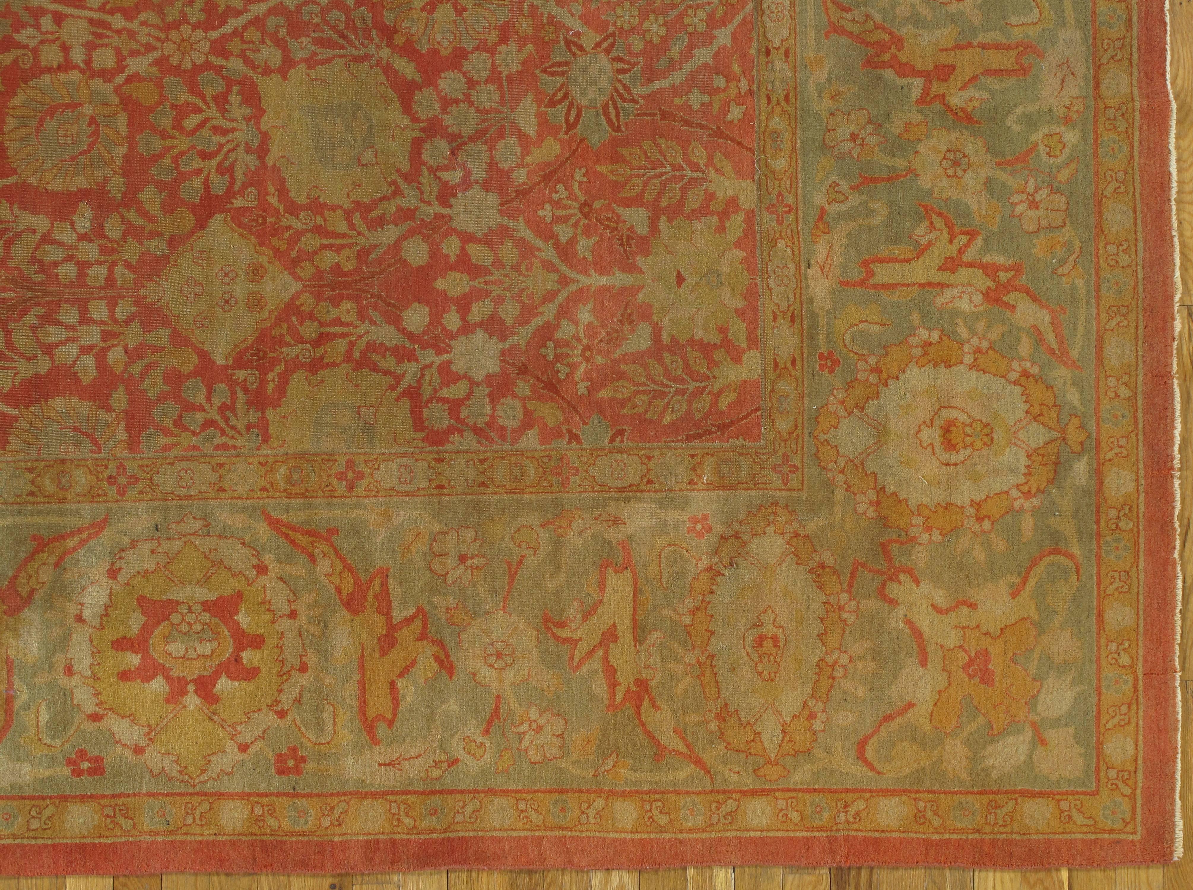 Turkish Extremely Fine Antique Sivas Handmade Carpet, Red and Green, All-over Design For Sale