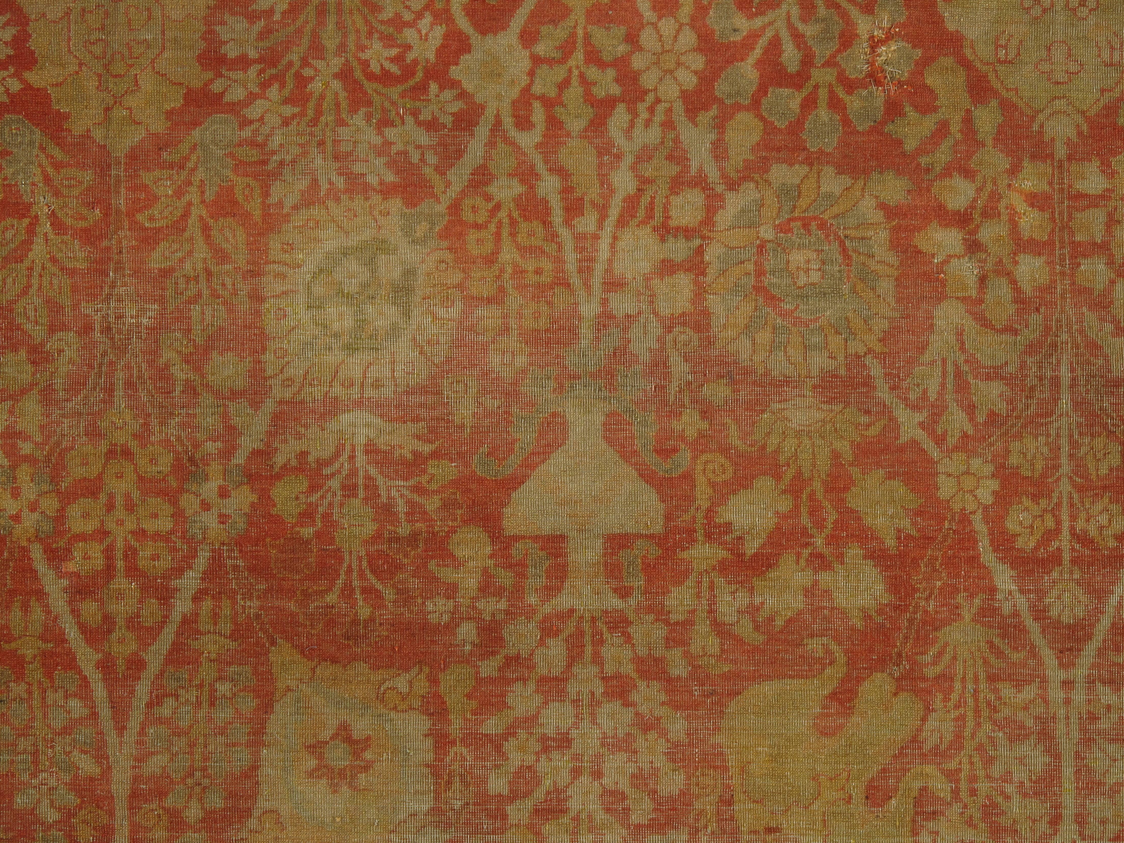 Hand-Knotted Extremely Fine Antique Sivas Handmade Carpet, Red and Green, All-over Design For Sale