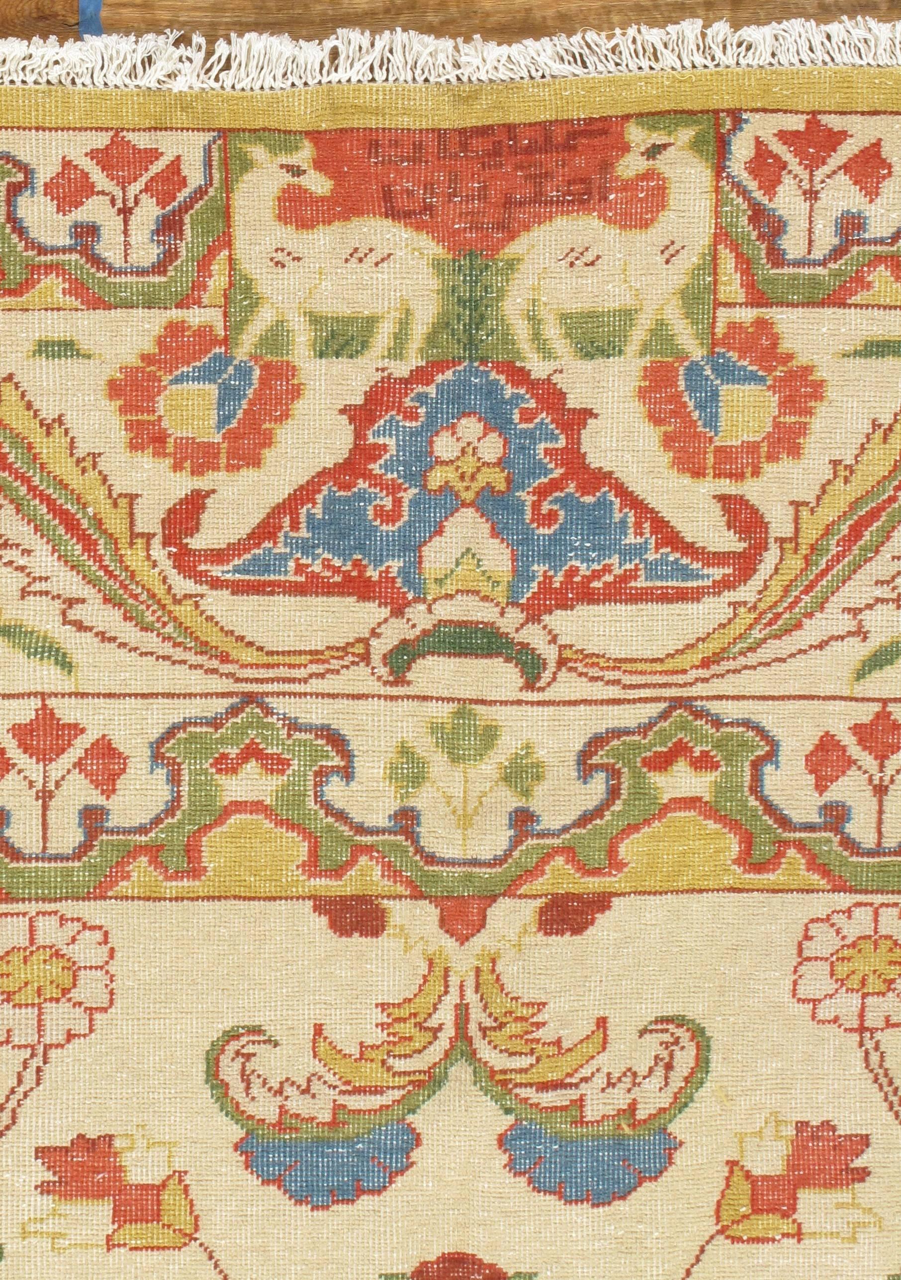 Wool Vintage Persian Sultanabad Carpet Handmade Oriental Rug, Ivory, Green, Blue, Red