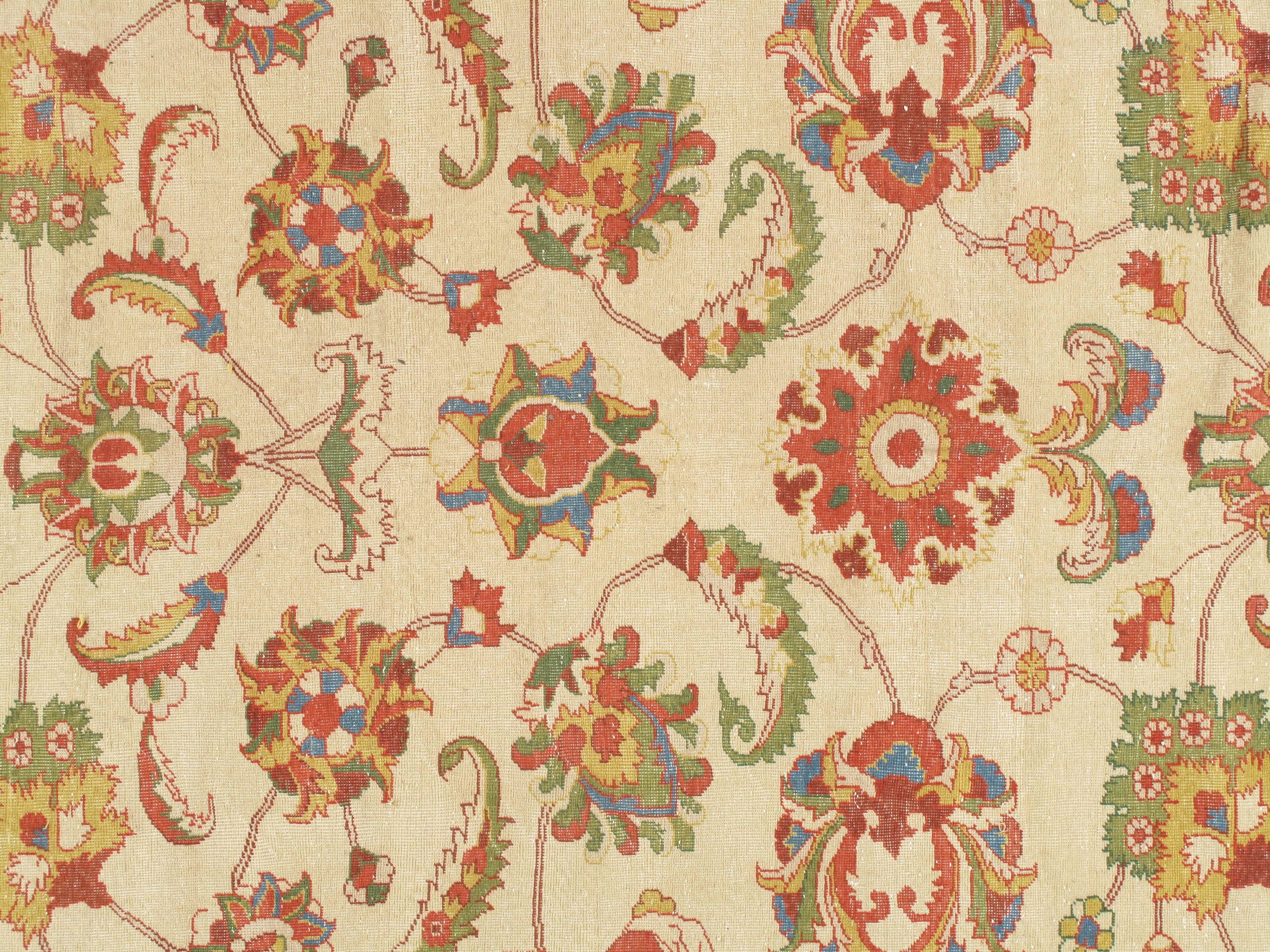 Vintage Persian Sultanabad Carpet Handmade Oriental Rug, Ivory, Green, Blue, Red 1