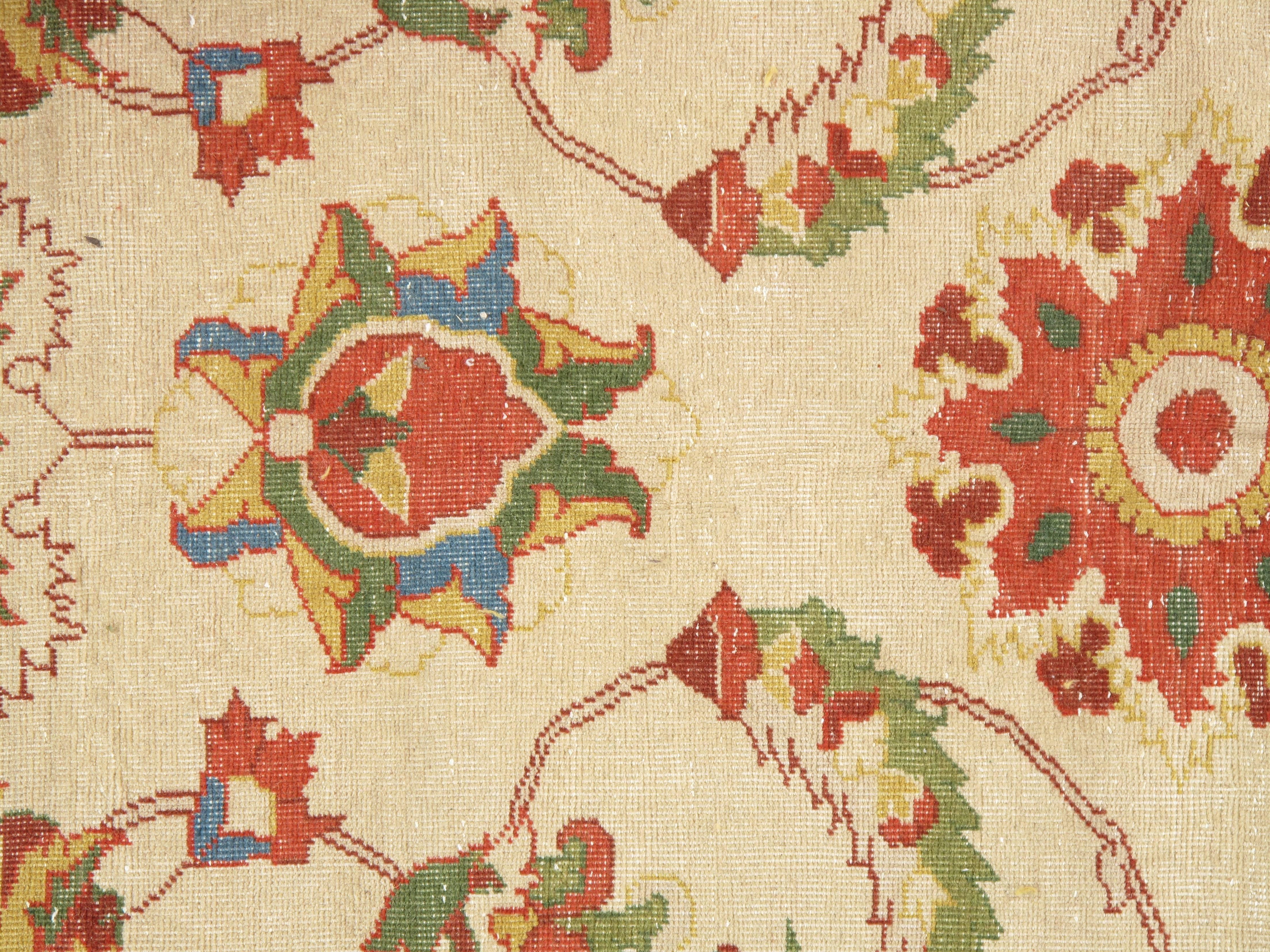 Vintage Persian Sultanabad Carpet Handmade Oriental Rug, Ivory, Green, Blue, Red 2