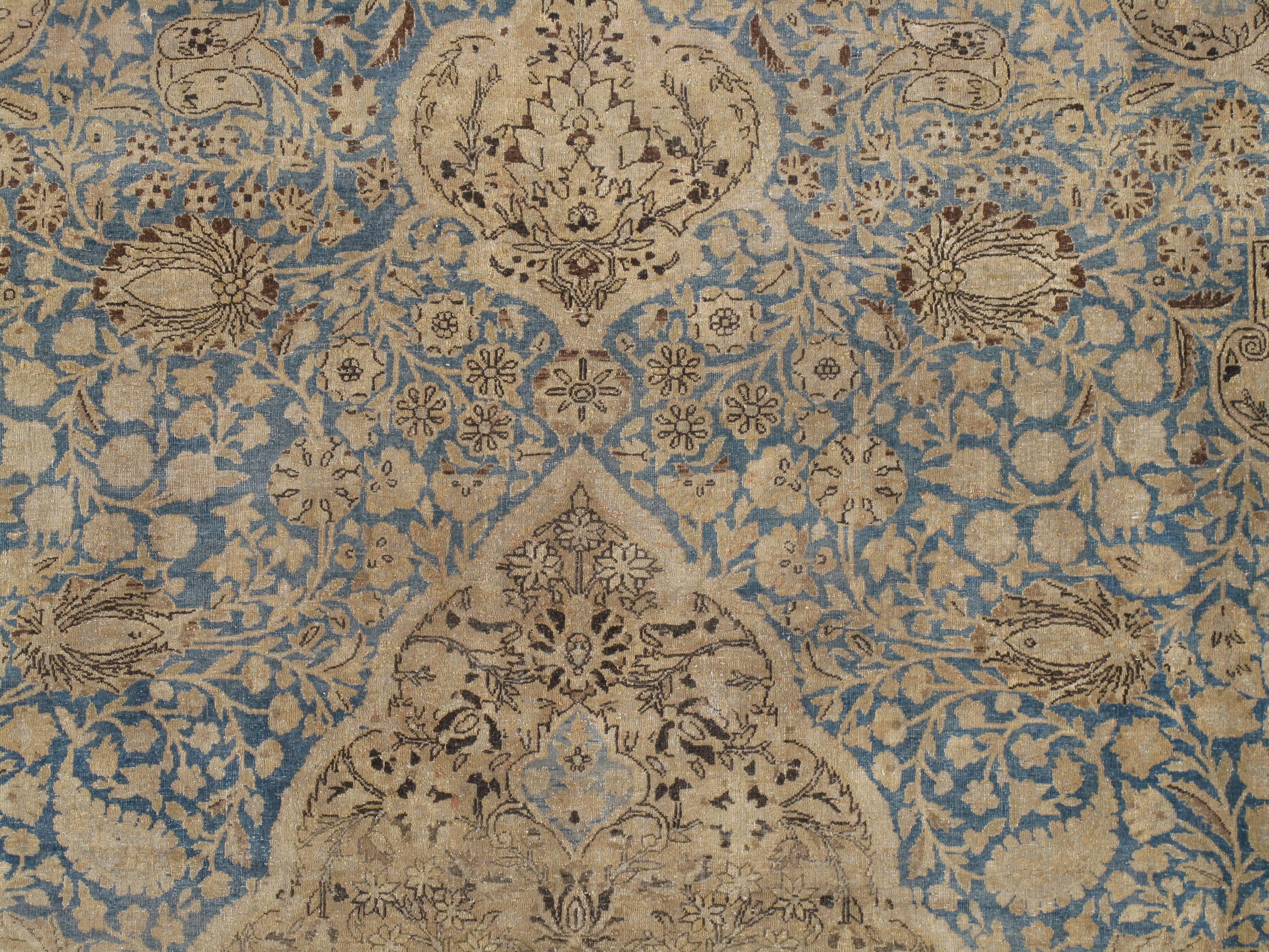Persian Antique Tabriz Carpet, Handmade Carpet, Light Blue, Gold and Ivory For Sale