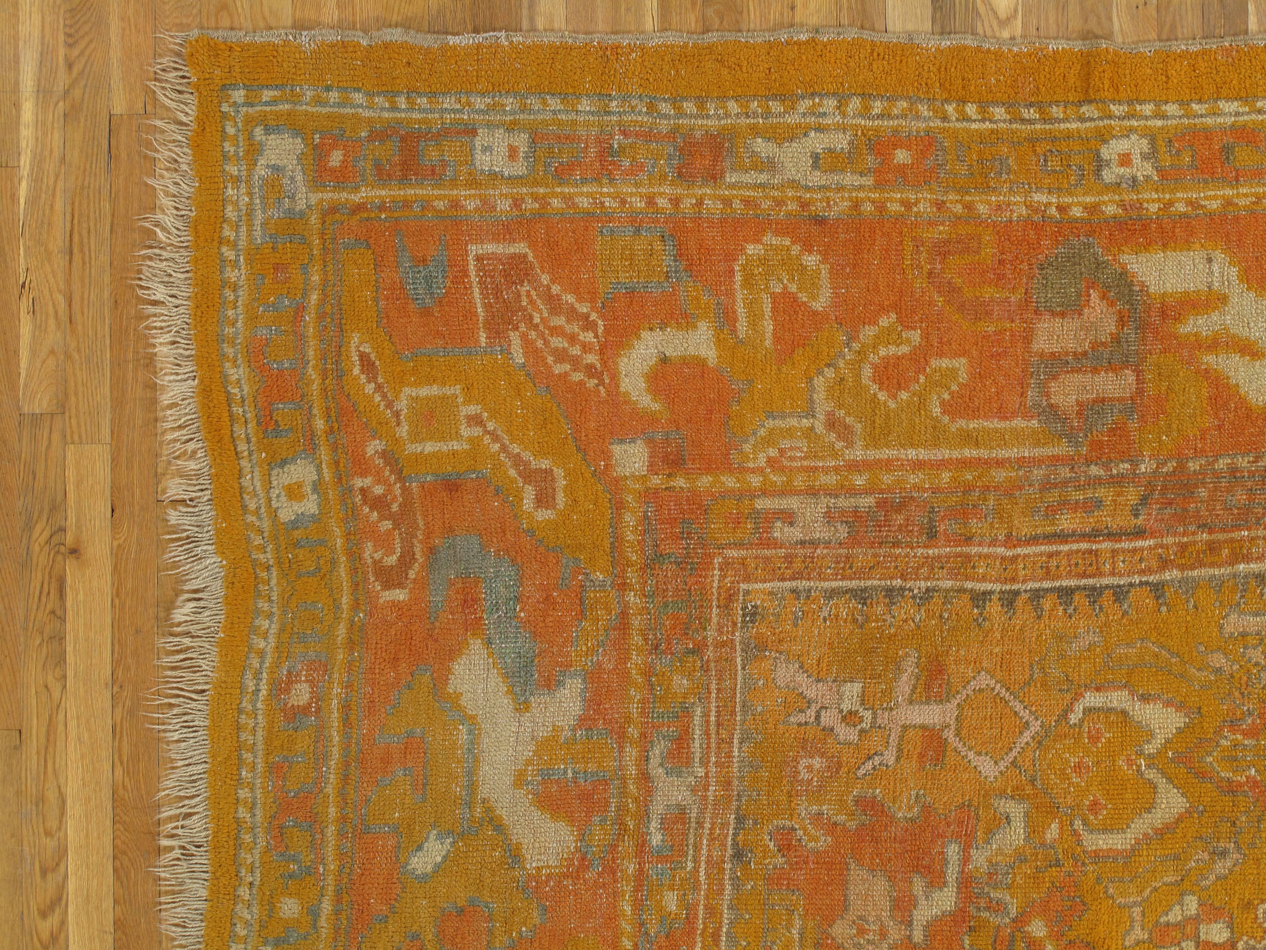 Antique Oushak Carpet, Oriental Rug, Handmade Orange, Ivory and Saffron (Handgeknüpft)