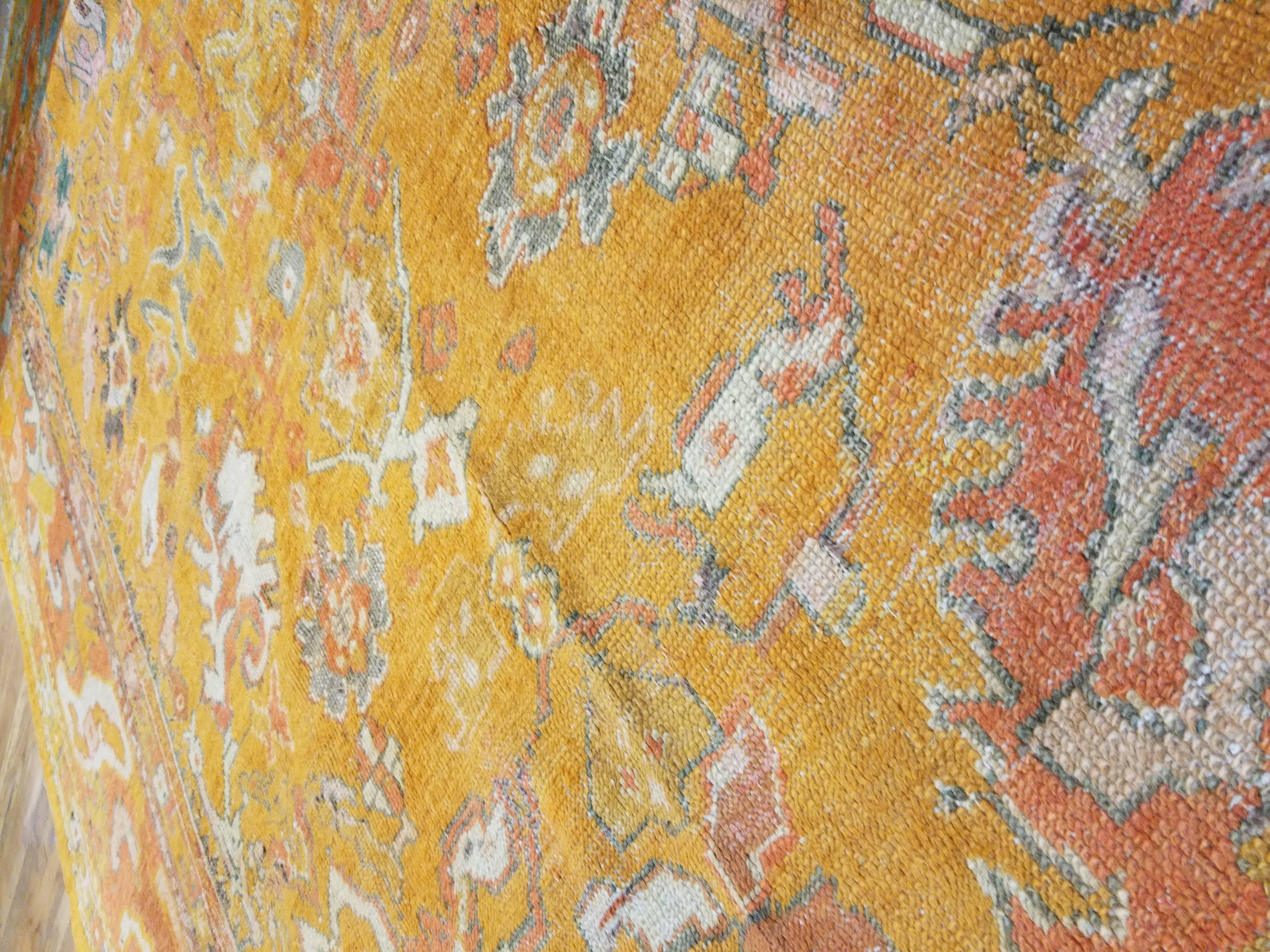 Antique Oushak Carpet, Oriental Rug, Handmade Orange, Ivory and Saffron (Wolle)