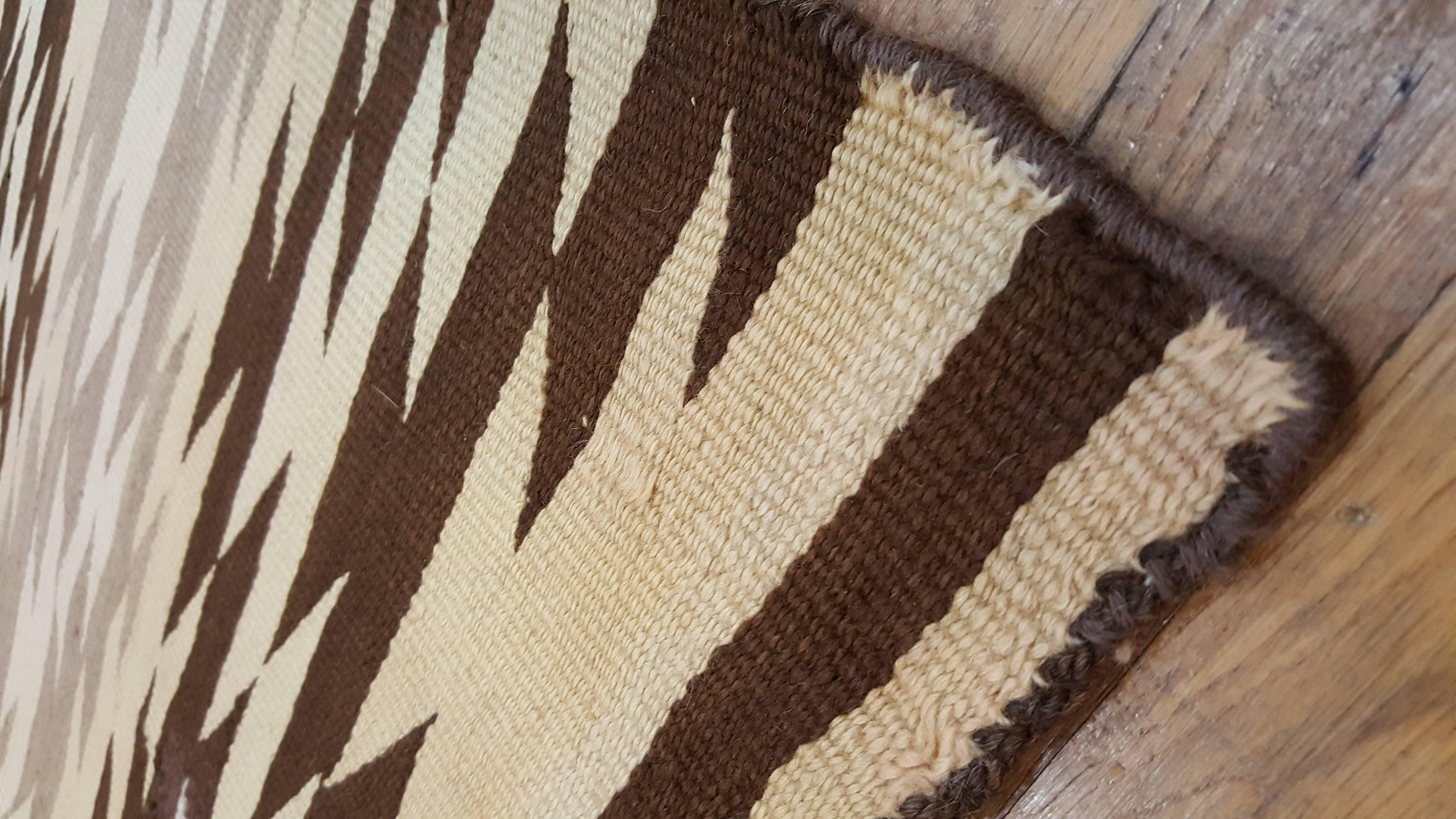 American Vintage Navajo Carpet, Handmade Rug, Brown, Blue, Beige, Taupe Soft Red Color