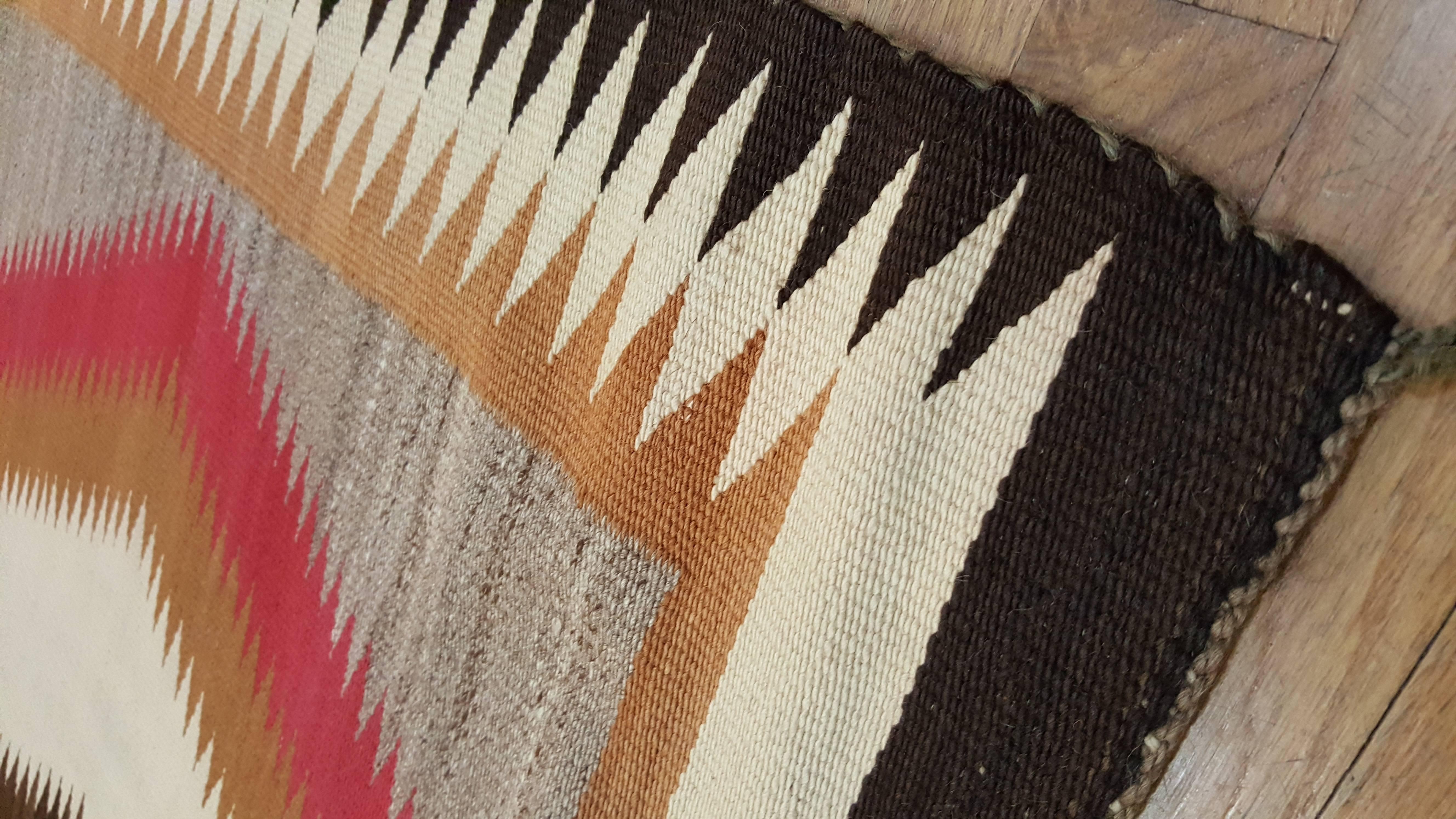 Native American Vintage Navajo Rug, Handmade Kilim Rug, Brown, Red, Beige, Tan, Storm Pattern For Sale