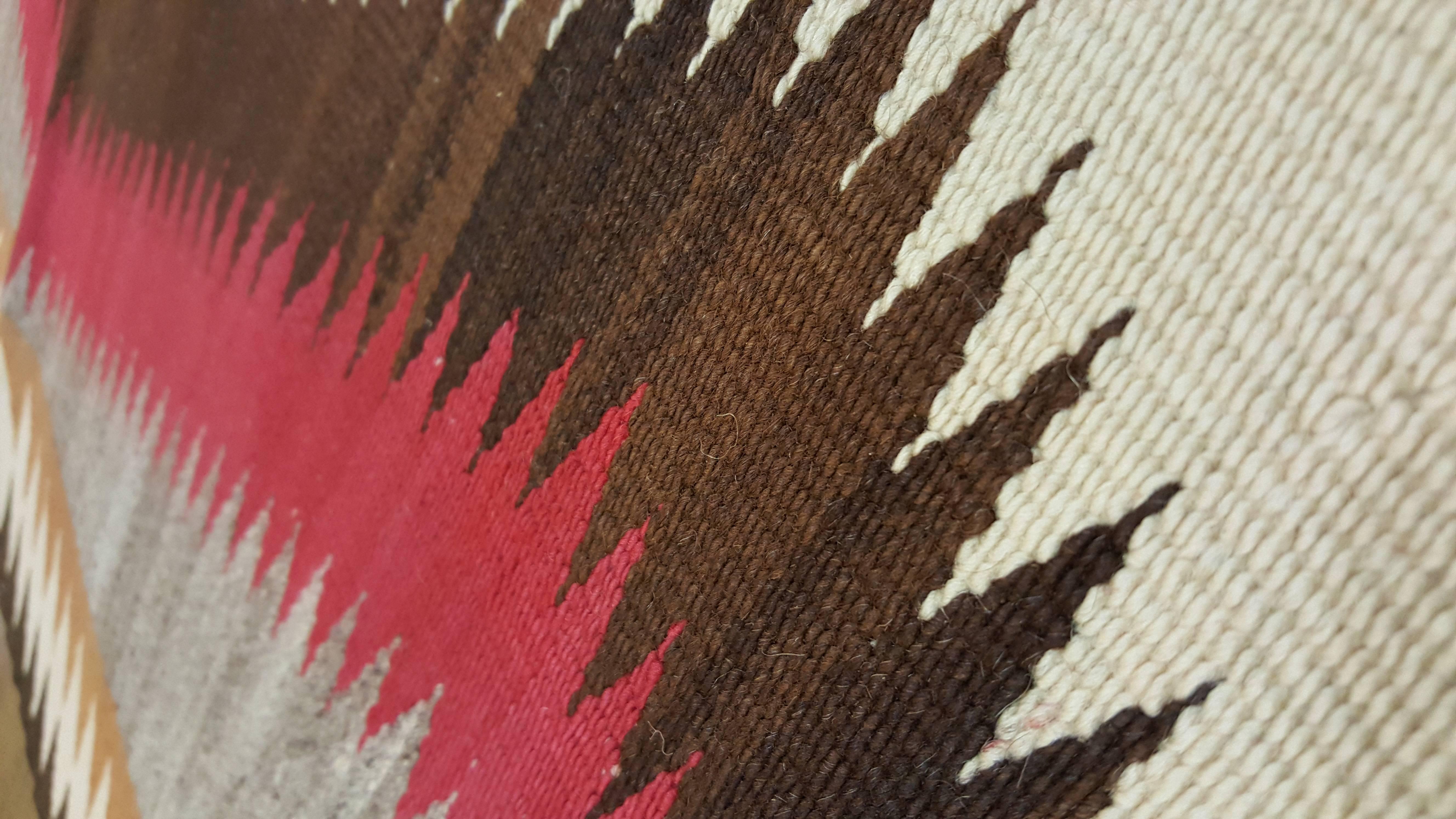 American Vintage Navajo Rug, Handmade Kilim Rug, Brown, Red, Beige, Tan, Storm Pattern For Sale