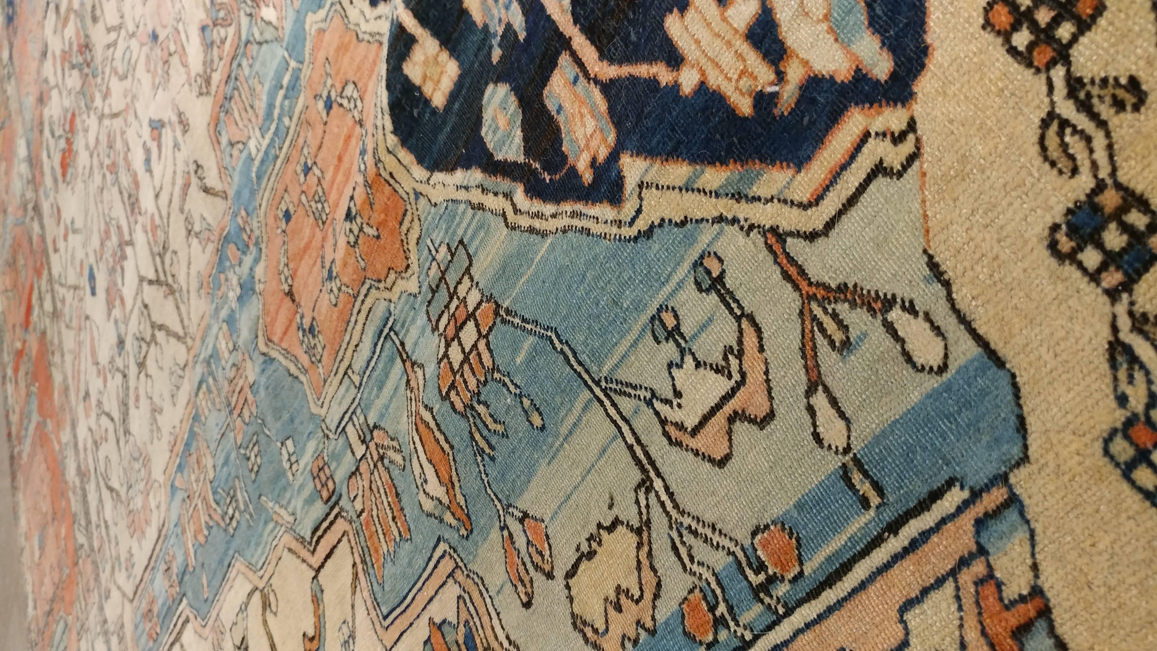 Antique Kashan Carpet, Handmade Wool Carpet, Ivory, Light Blue, Rust, Navy 1