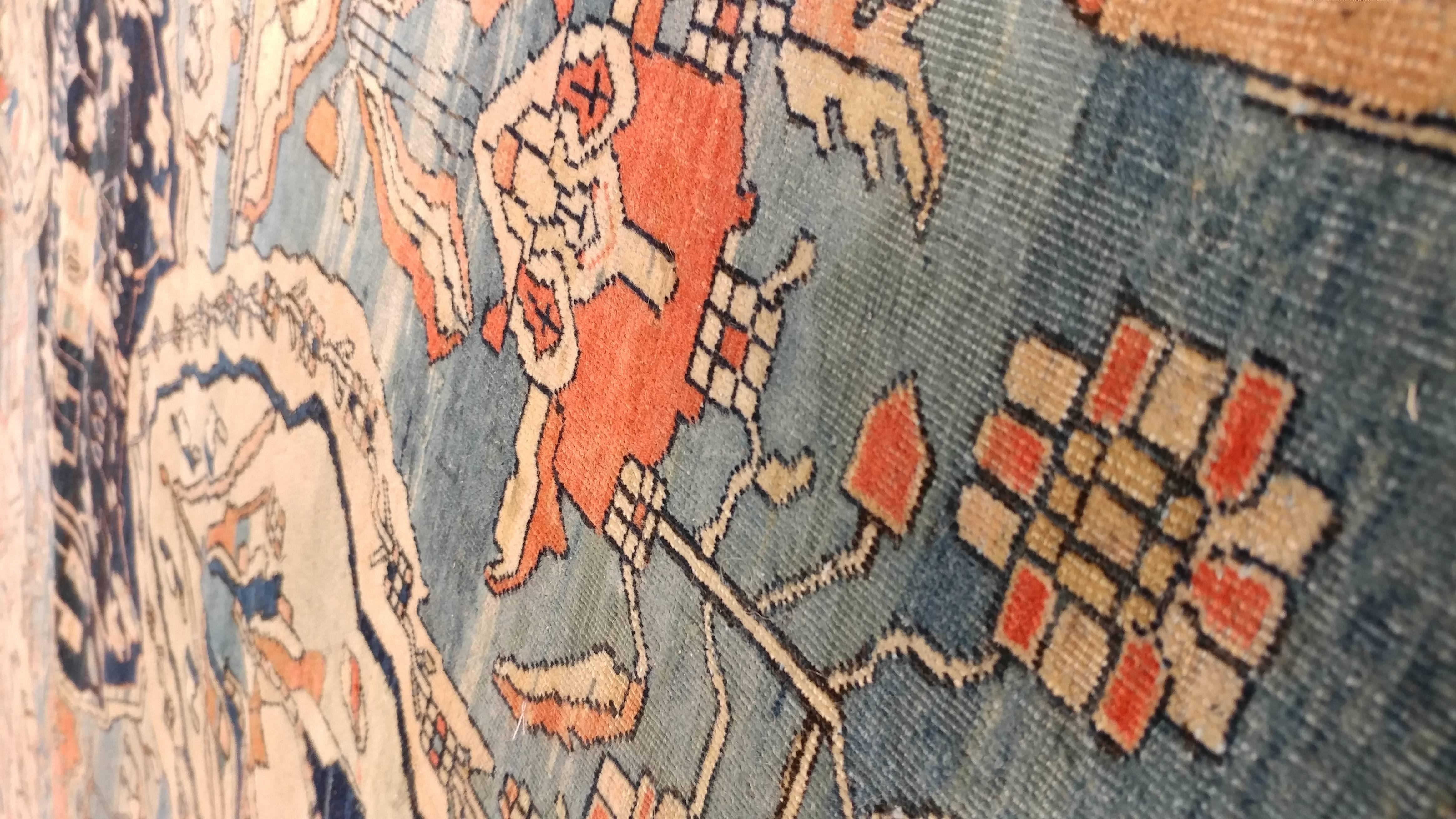 Antique Kashan Carpet, Handmade Wool Carpet, Ivory, Light Blue, Rust, Navy 2