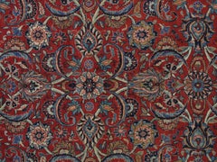 Antique Dabir Kashan Carpet, Handmade Wool Carpet, Red, Navy, Ivory
