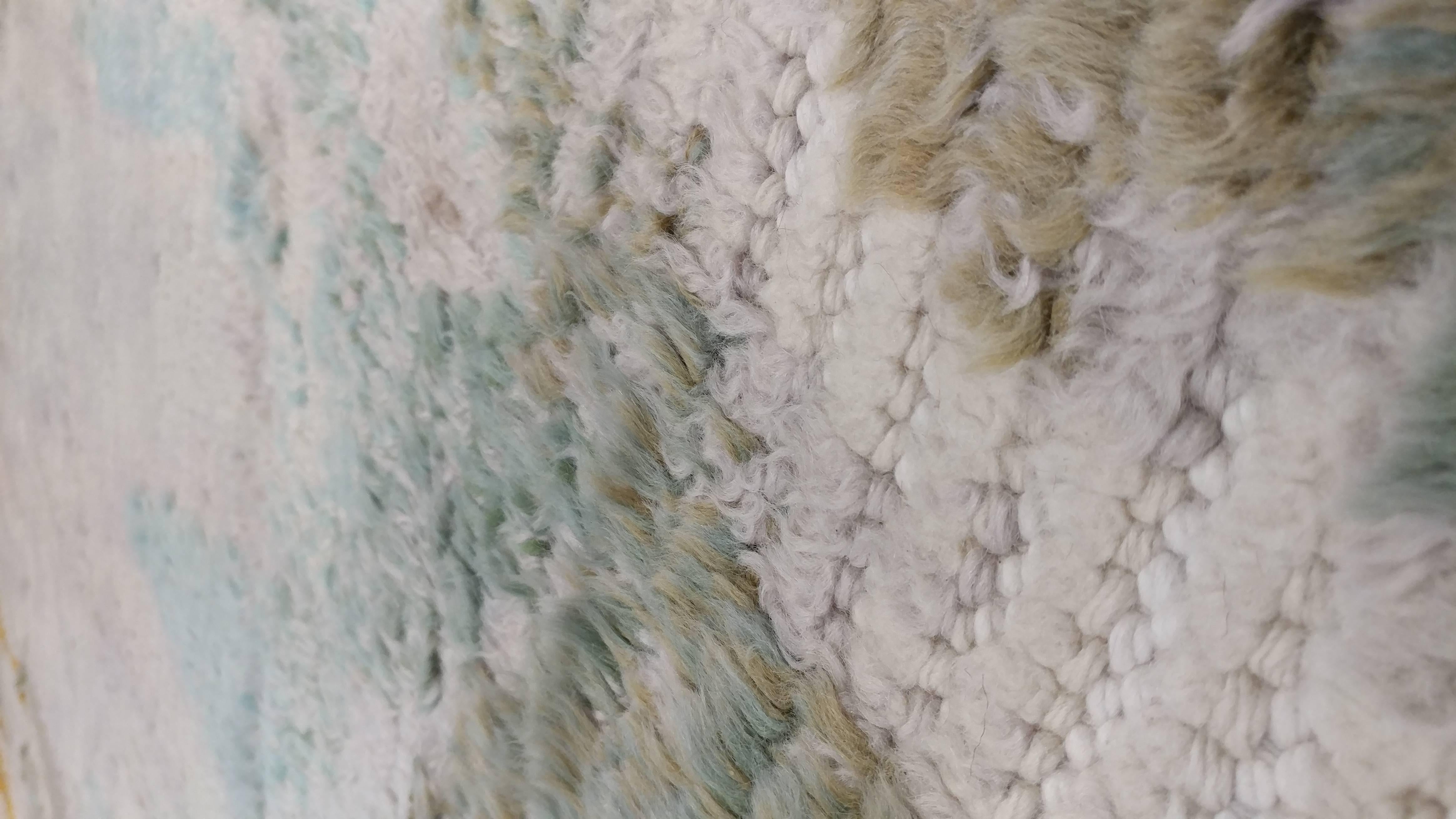 20th Century Vintage Rya Handmade Carpet, Multicolor Wool Carpet-Colorful, Vibrant, White For Sale