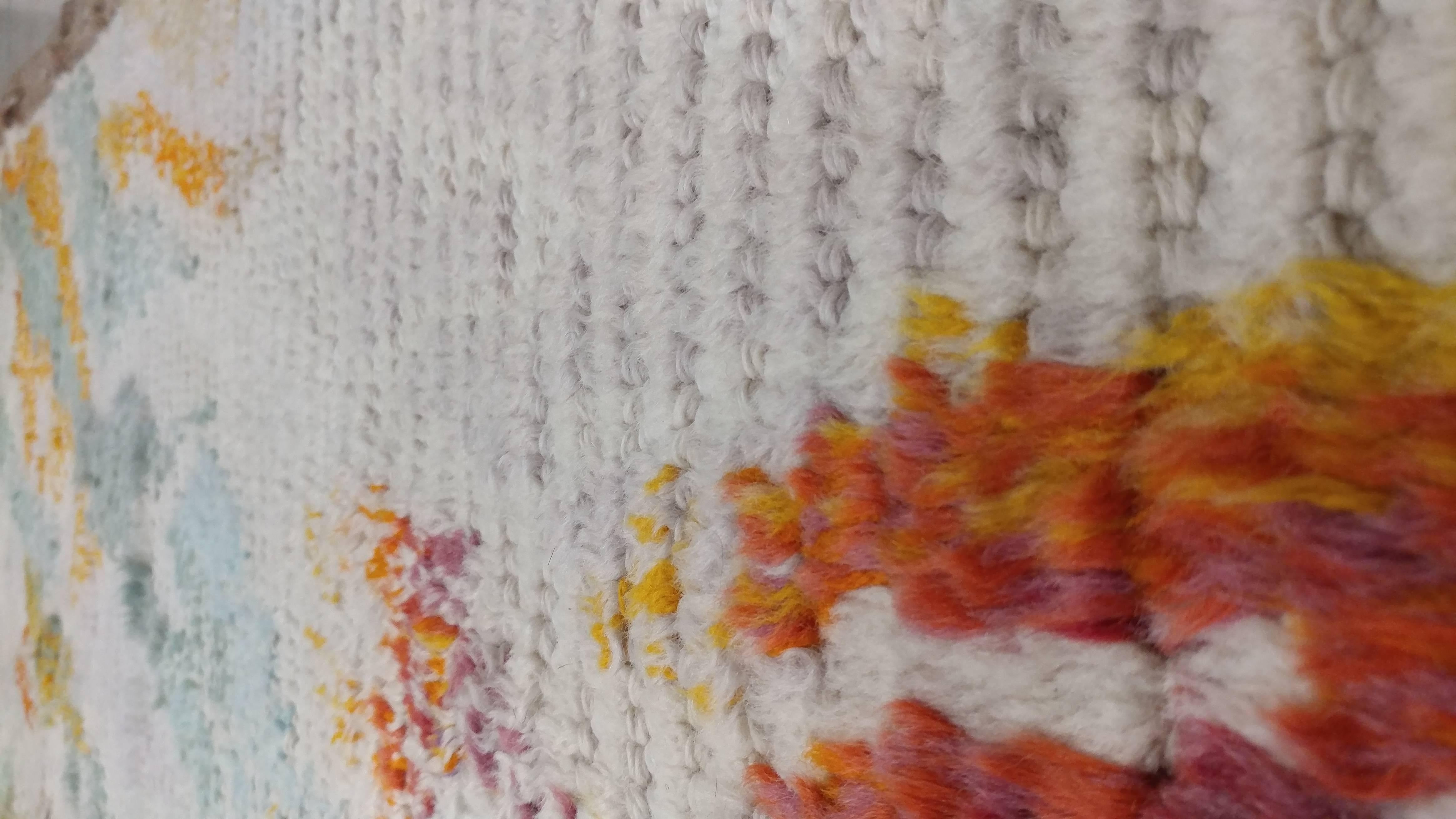 Vintage Rya Handmade Carpet, Multicolor Wool Carpet-Colorful, Vibrant, White For Sale 1