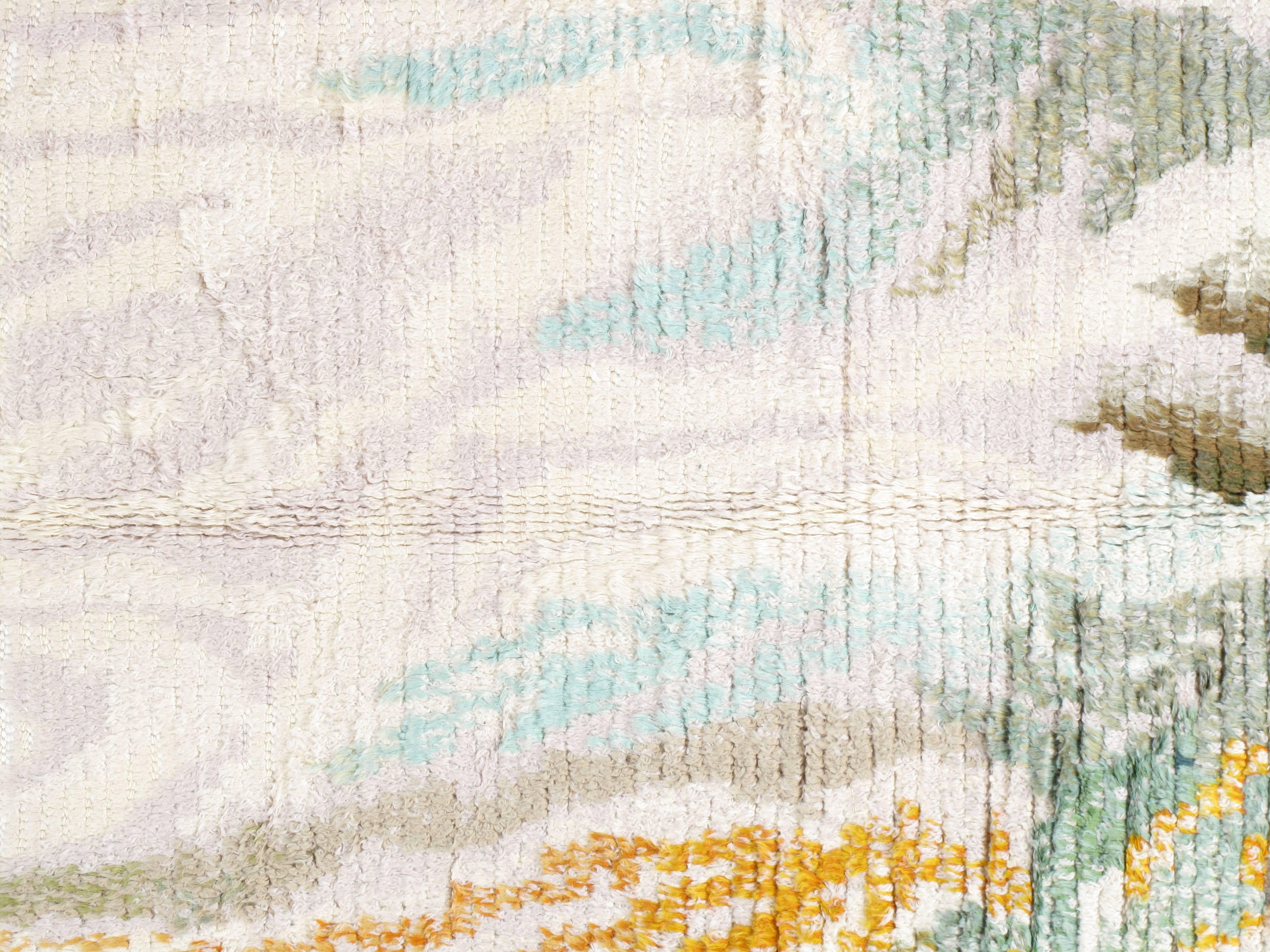 Vintage Rya Handmade Carpet, Multicolor Wool Carpet-Colorful, Vibrant, White For Sale 3