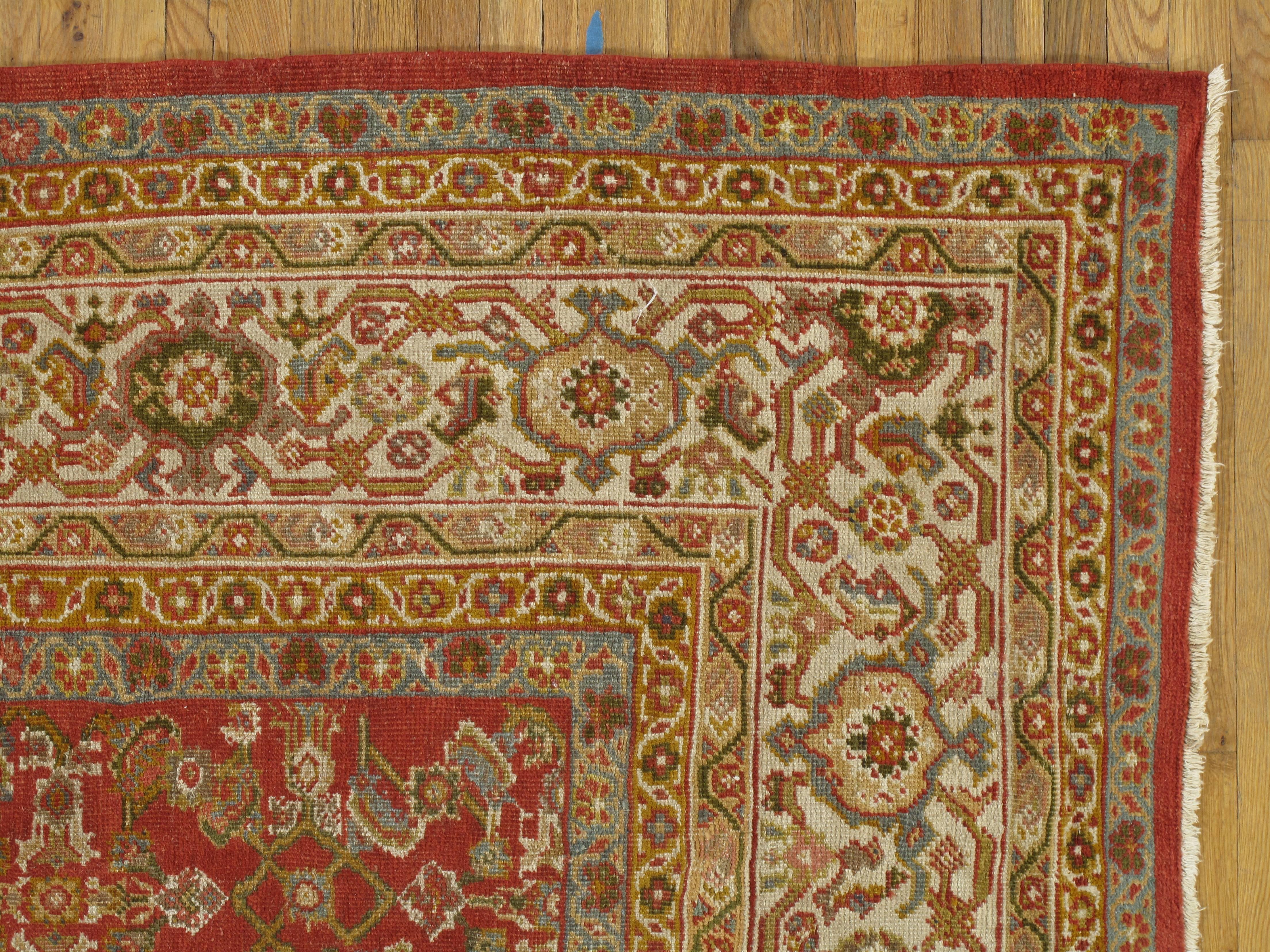 Persian Antique Sultanabad Carpet, Handmade Wool Carpet, Ivory, Rust, Green