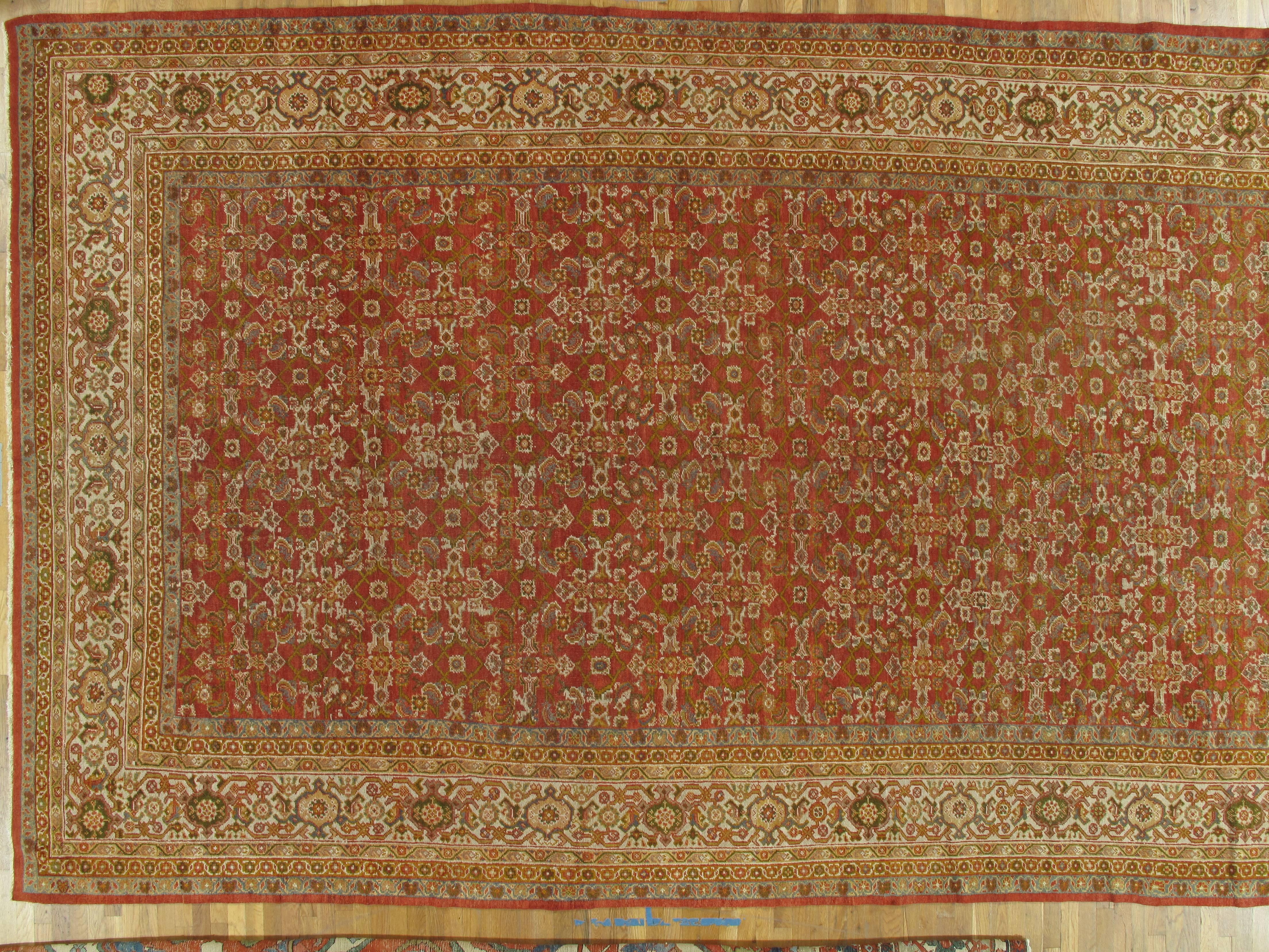 Hand-Knotted Antique Sultanabad Carpet, Handmade Wool Carpet, Ivory, Rust, Green